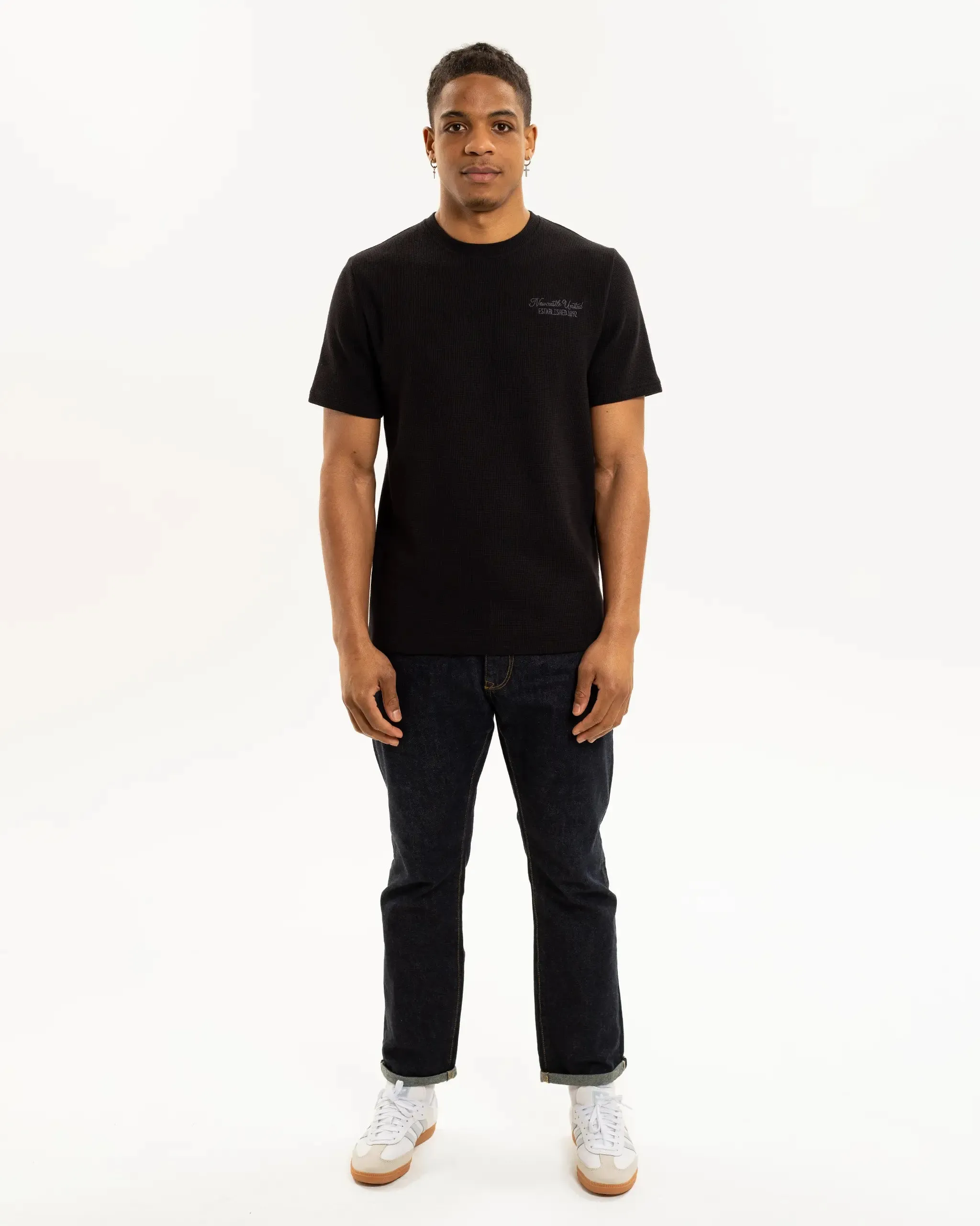 Newcastle United Men's Black Waffle T-Shirt Casual Essentials