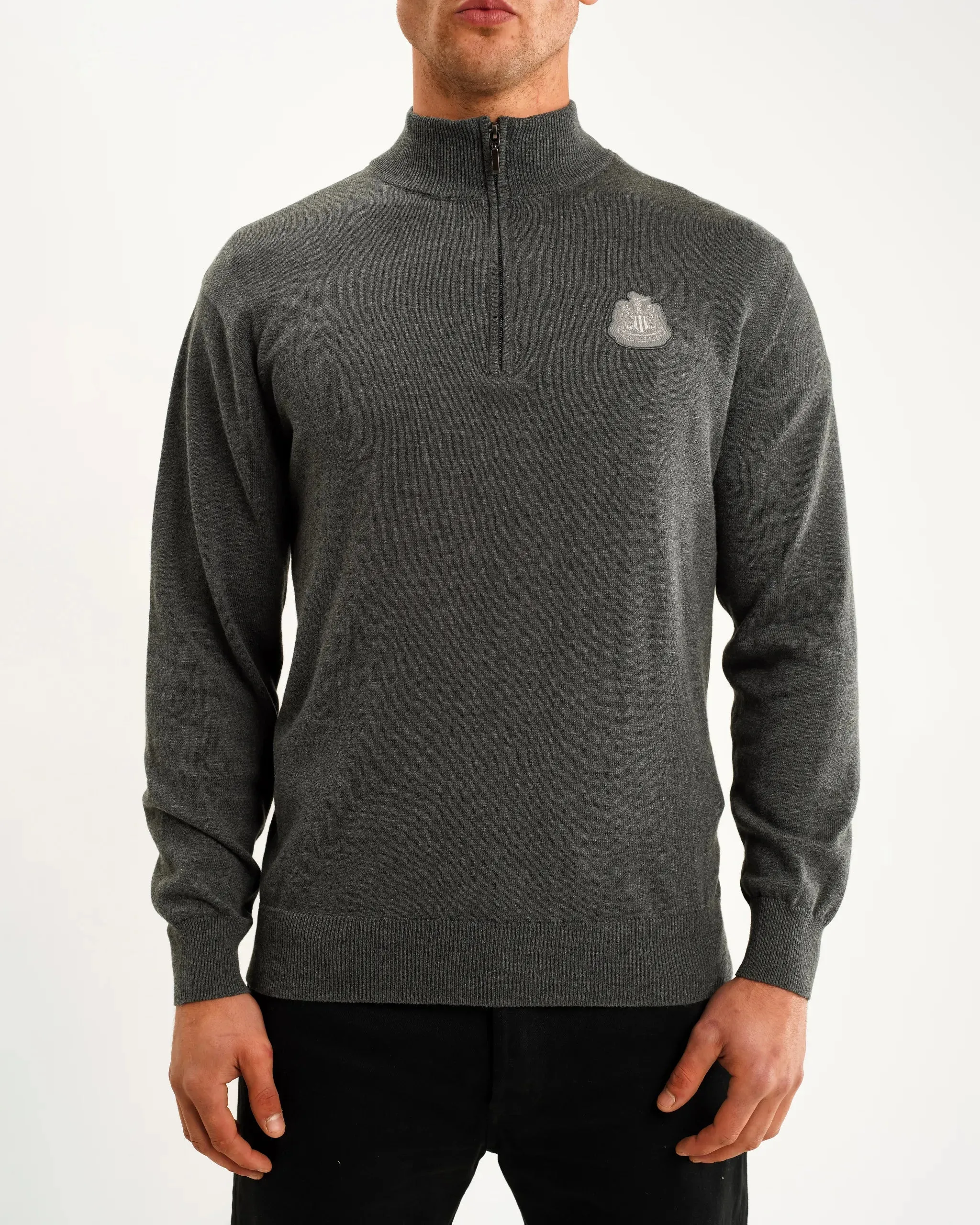 Street Ready Micro Gauge Knitting Newcastle United Men's Charcoal Cotton Half Zip Knitted Sweater