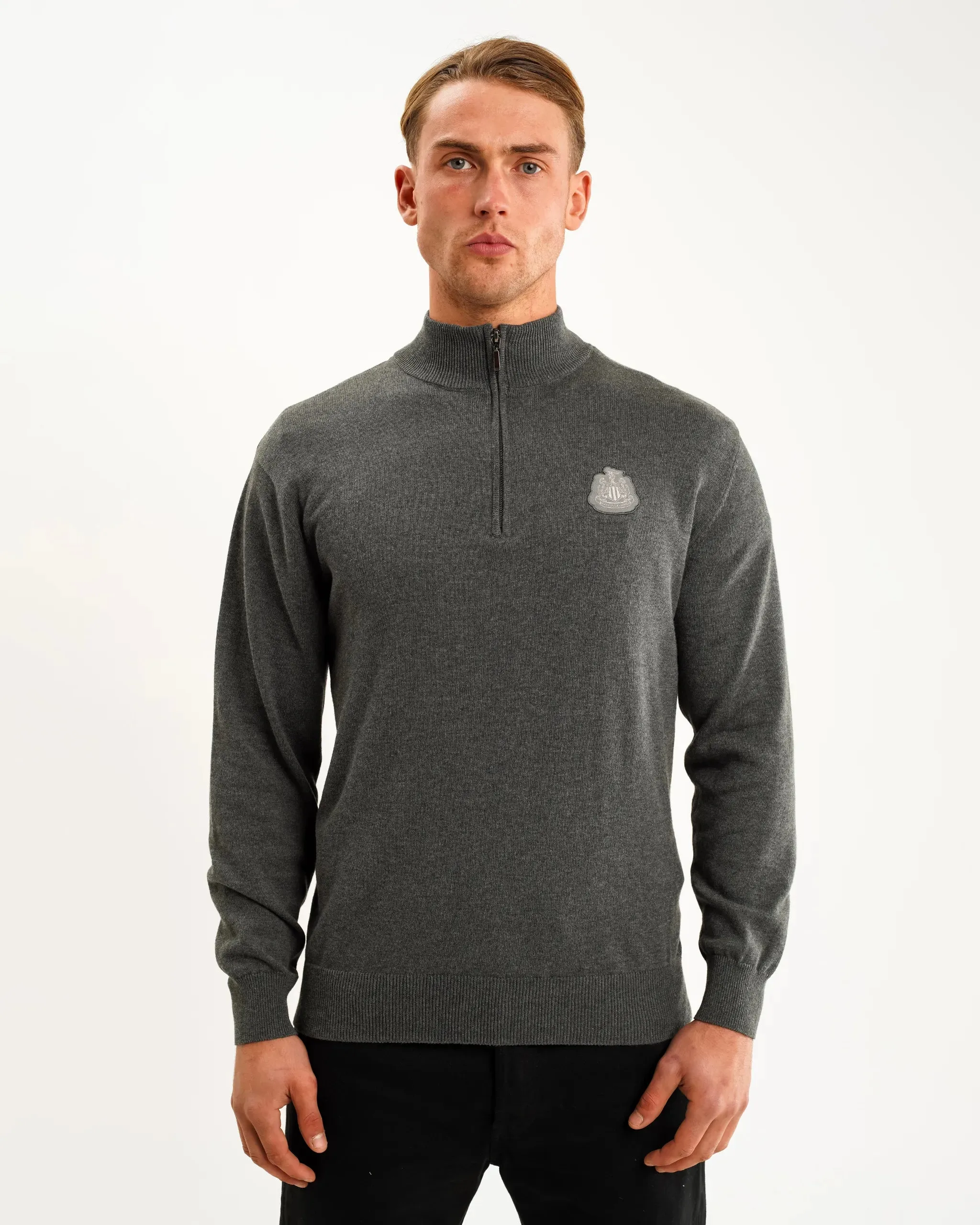 Newcastle United Men's Charcoal Cotton Half Zip Knitted Sweater Winter Comfort