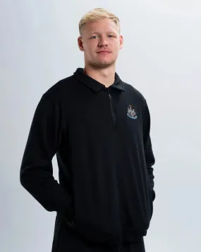 Newcastle United Men's Essentials Range Black 1/4 Zip Sweater Knitted Look