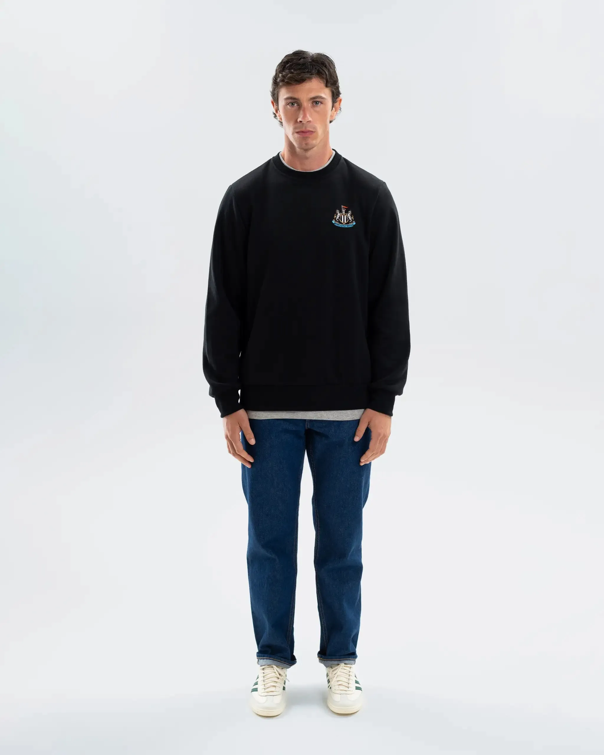 Cozy Fabric Relaxed Layers Newcastle United Men's Essentials Range Black Crew Neck Sweater
