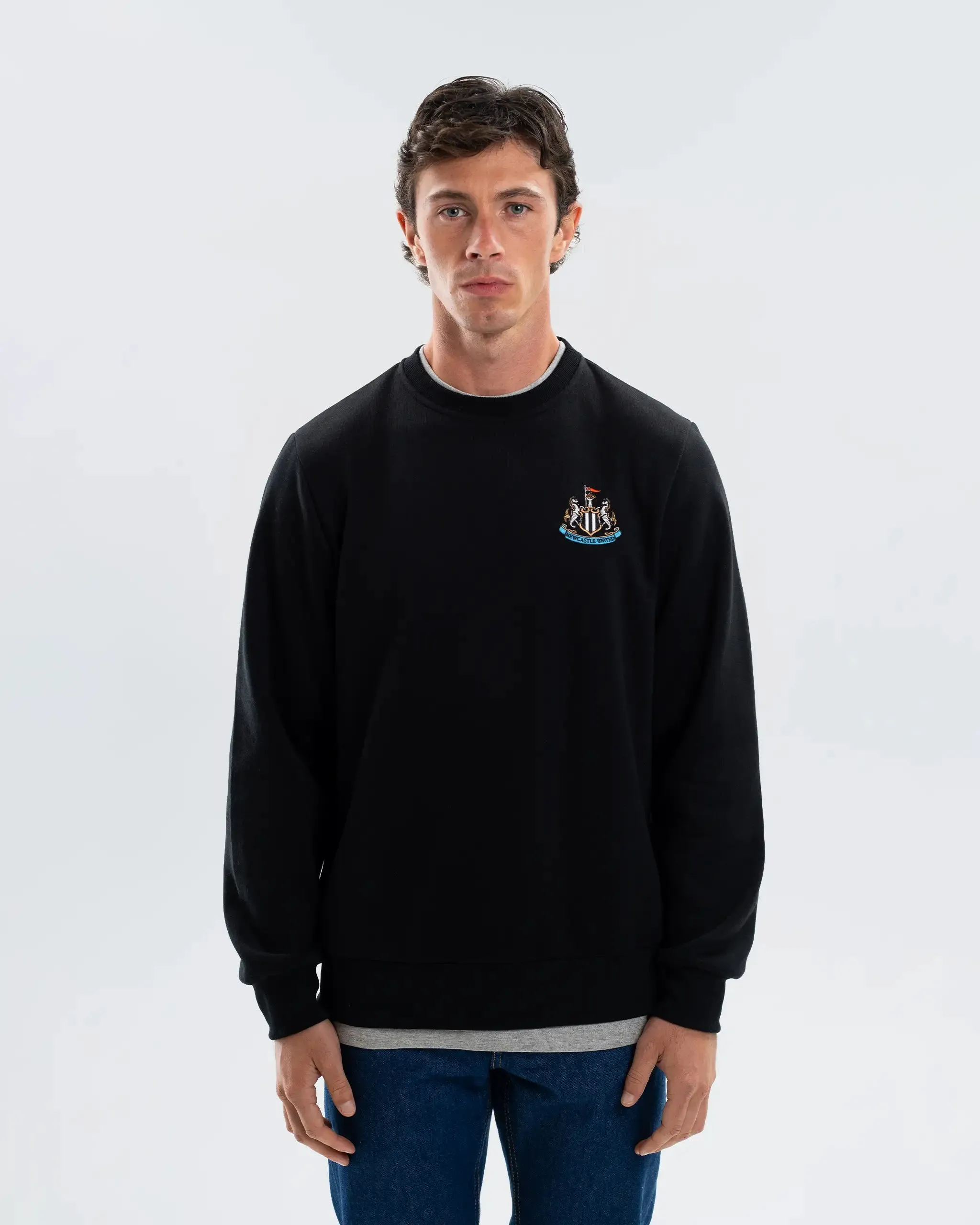 Comfy and Stylish Hypoallergenic Wool Mix Newcastle United Men's Essentials Range Black Crew Neck Sweater