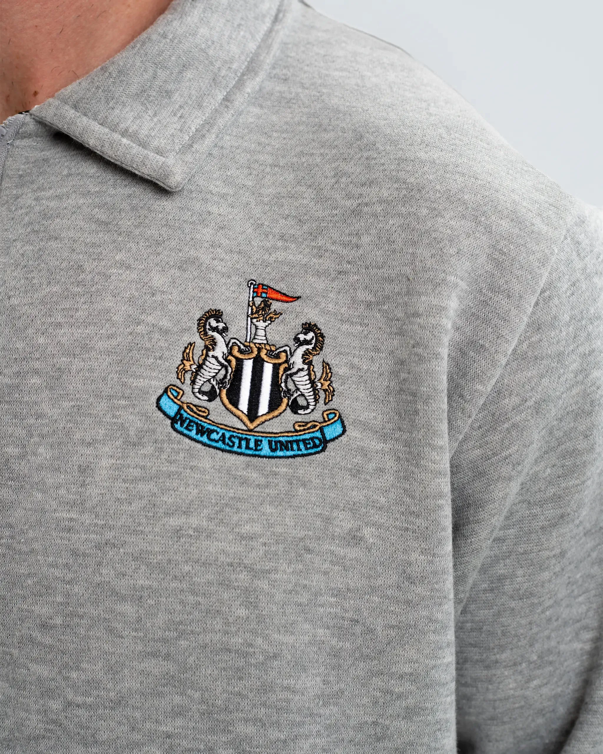 Newcastle United Men's Essentials Range Grey 1/4 Zip Sweater Casual Comfort Wear Sustainable Yarn