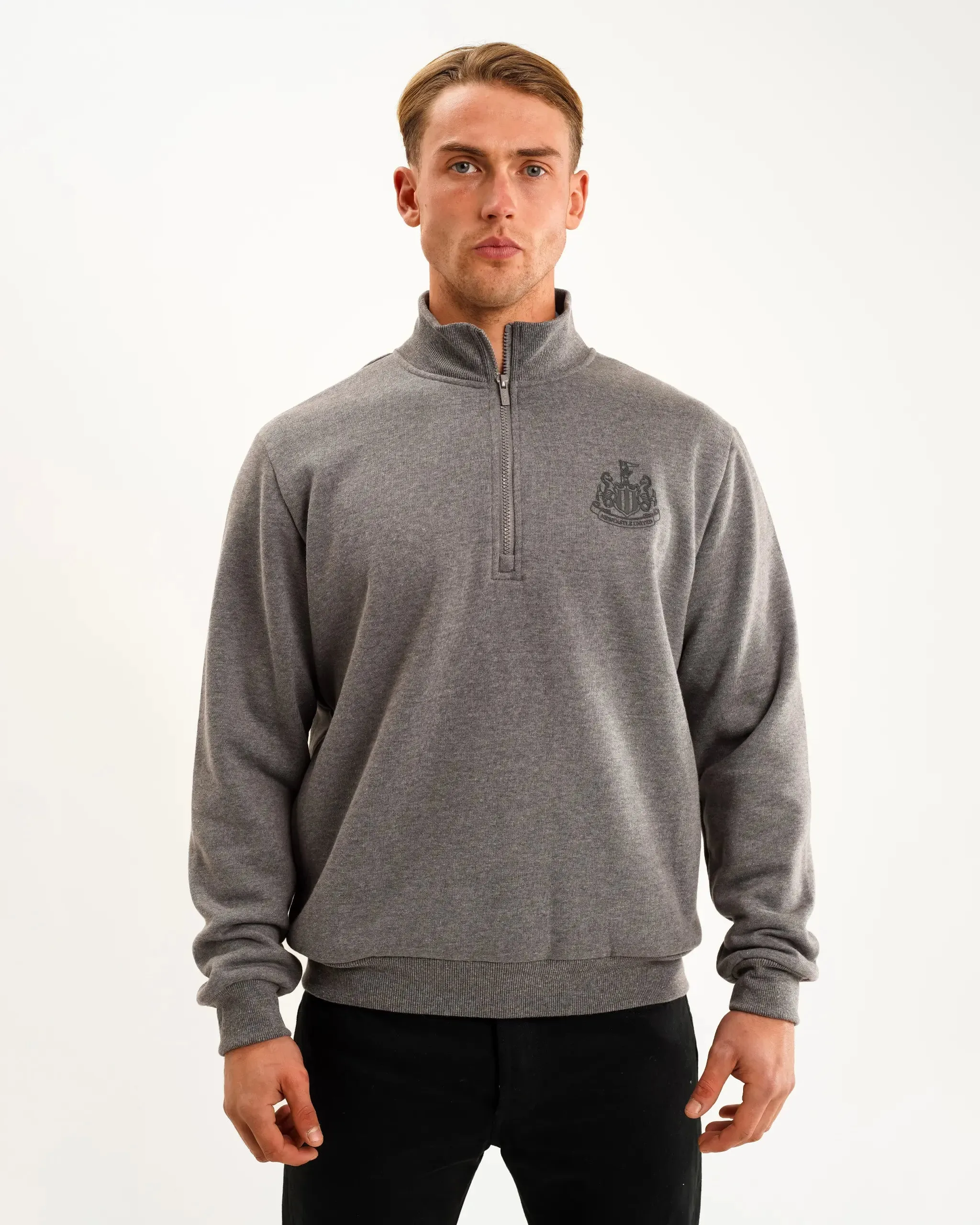 Newcastle United Men's Grey 1/4 Zip Sweatshirt Cozy & Soft