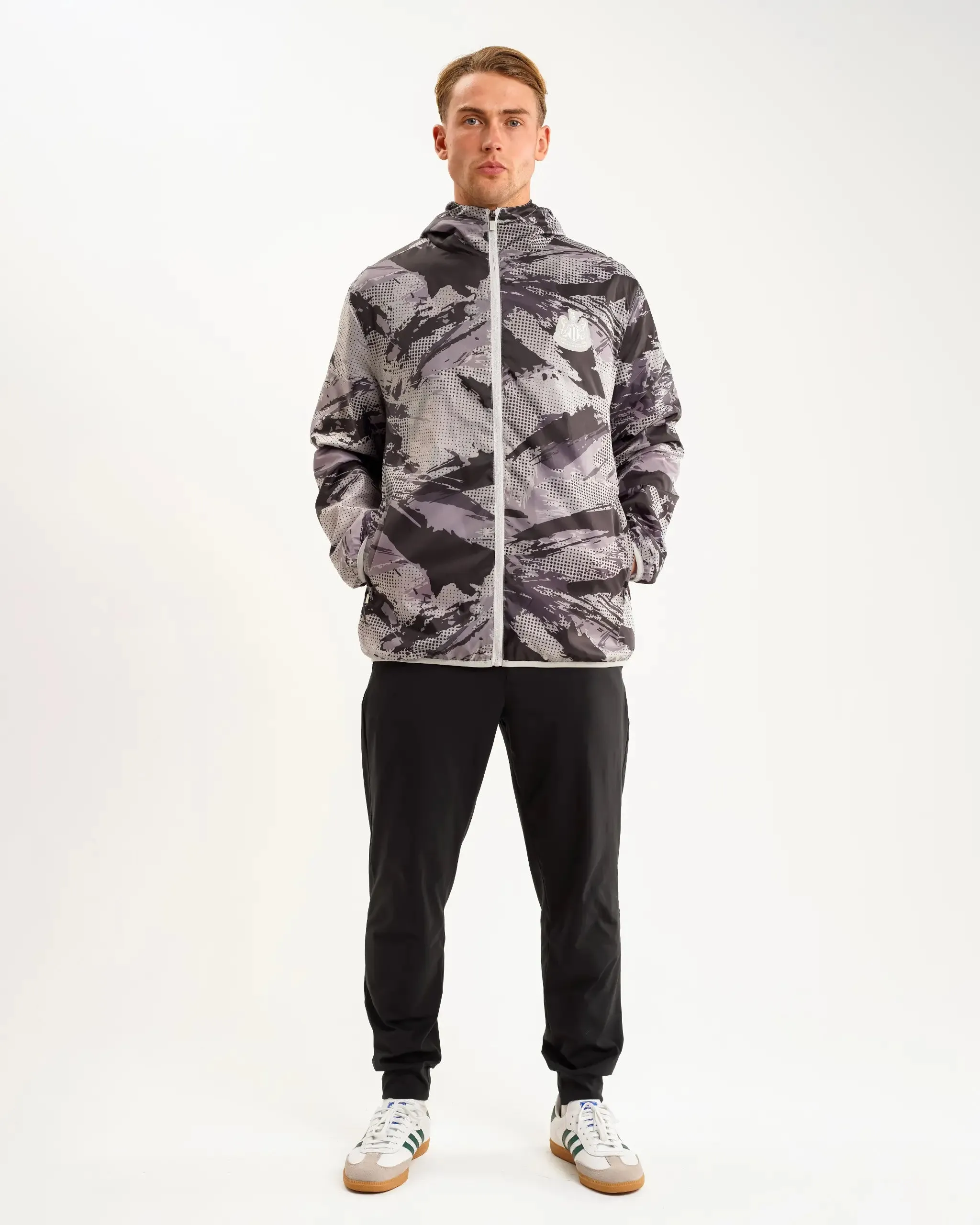 Newcastle United Men's Grey Camo Poly Shower Jacket CompactFoldable ReinforcedStressPoints
