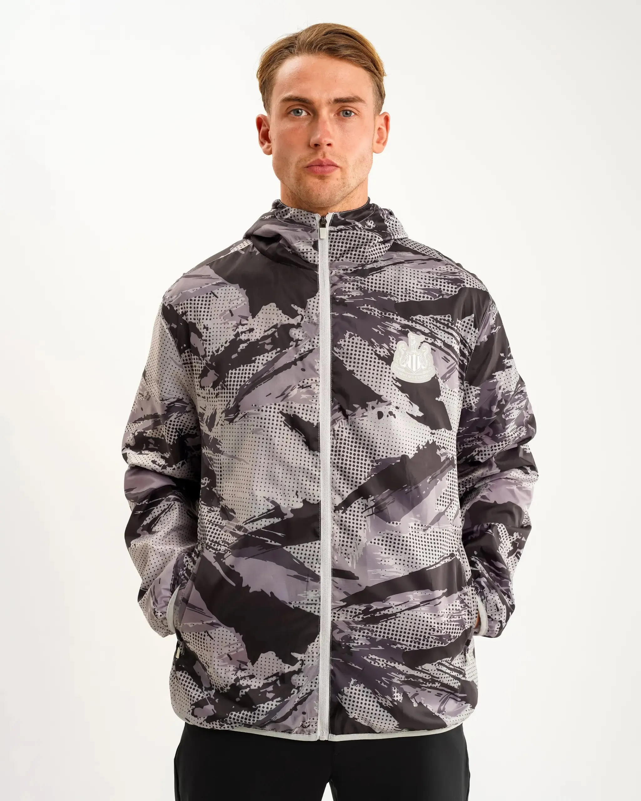 Newcastle United Men's Grey Camo Poly Shower Jacket Essential City Look