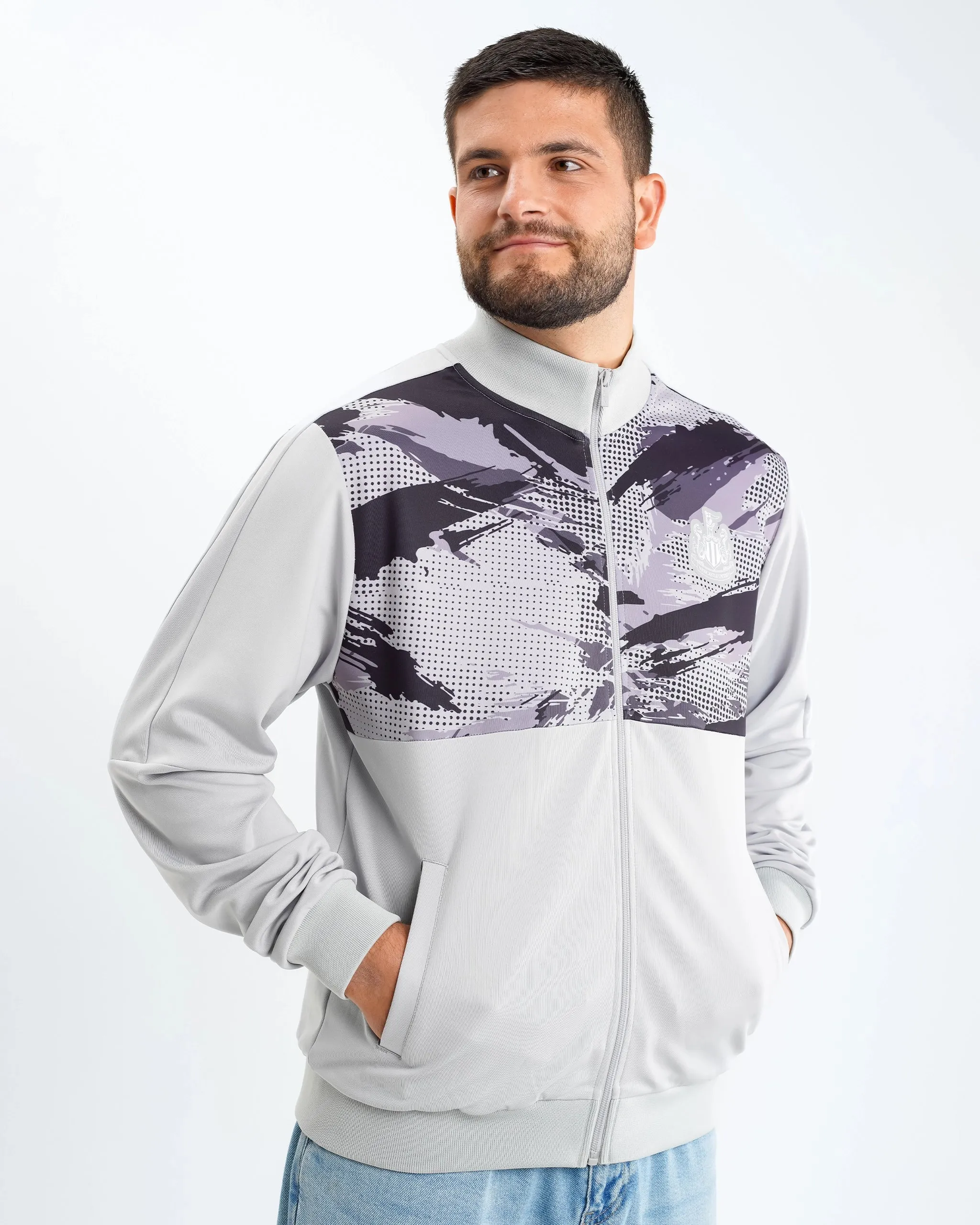 Newcastle United Men's Grey Camo Poly Track Top Stretchable Comfort Chilly Look