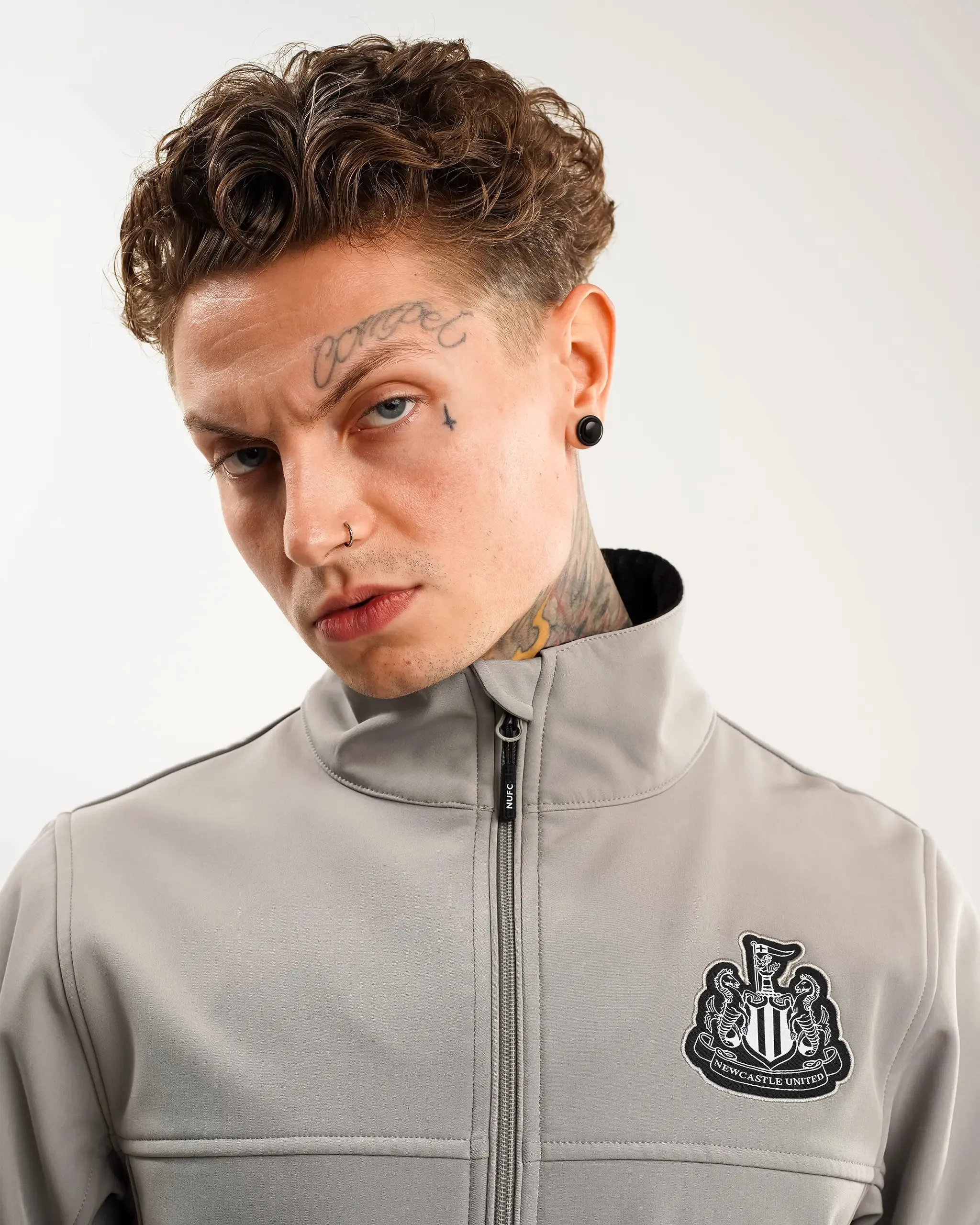 Newcastle United Men's Grey Softshell Jacket Neutral Tones Snap Closure System