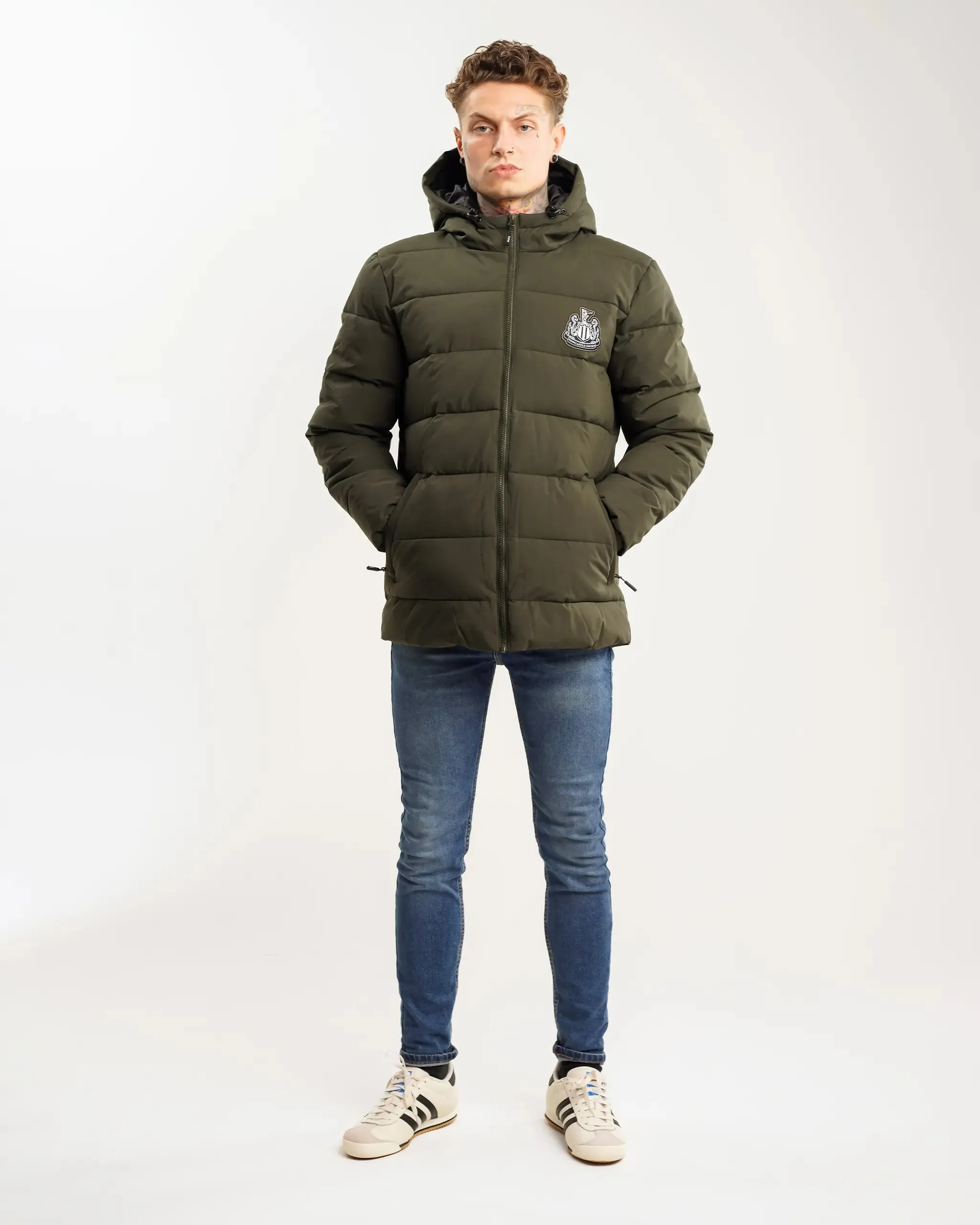 Newcastle United Men's Khaki Short Puffer Jacket Camo Print