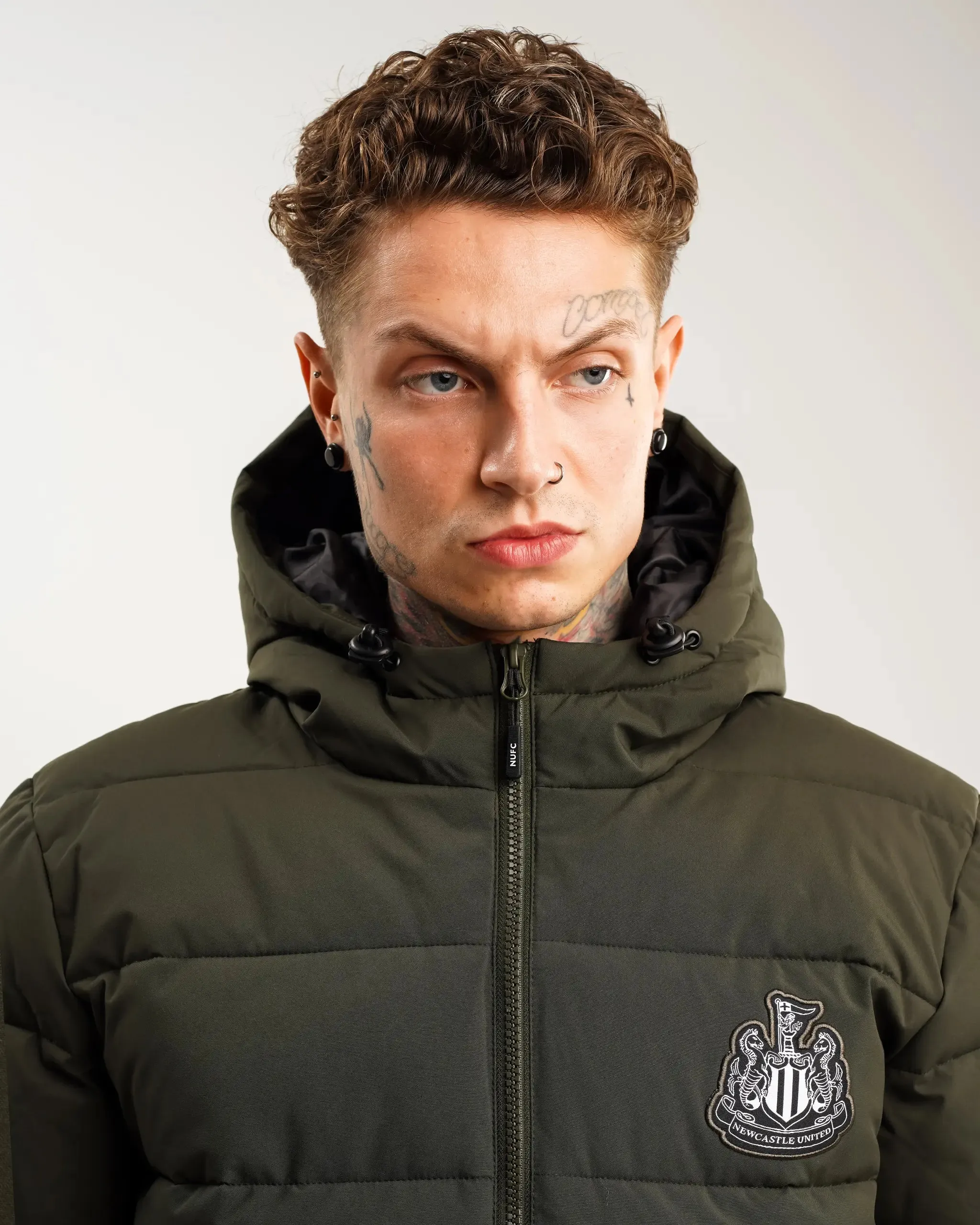 Newcastle United Men's Khaki Short Puffer Jacket Reversible Dual Layer