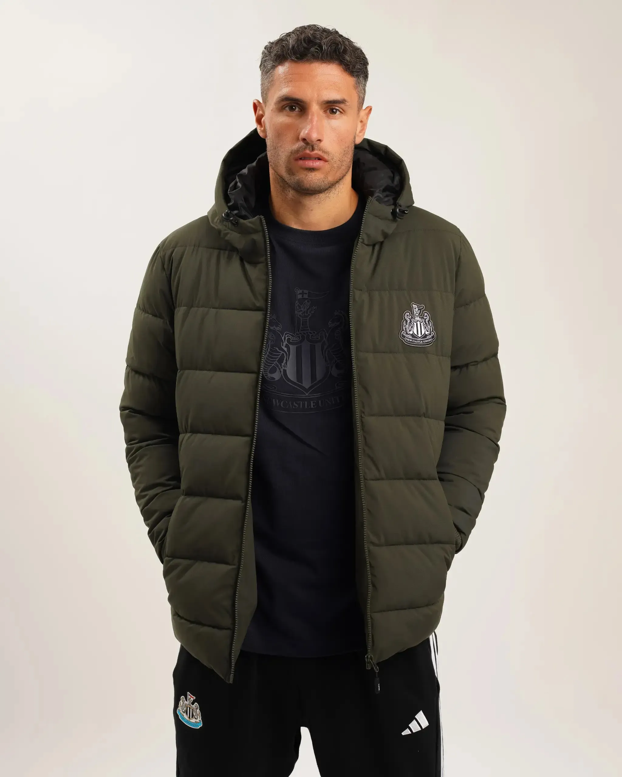 Newcastle United Men's Khaki Short Puffer Jacket Heavy Duty Zippers