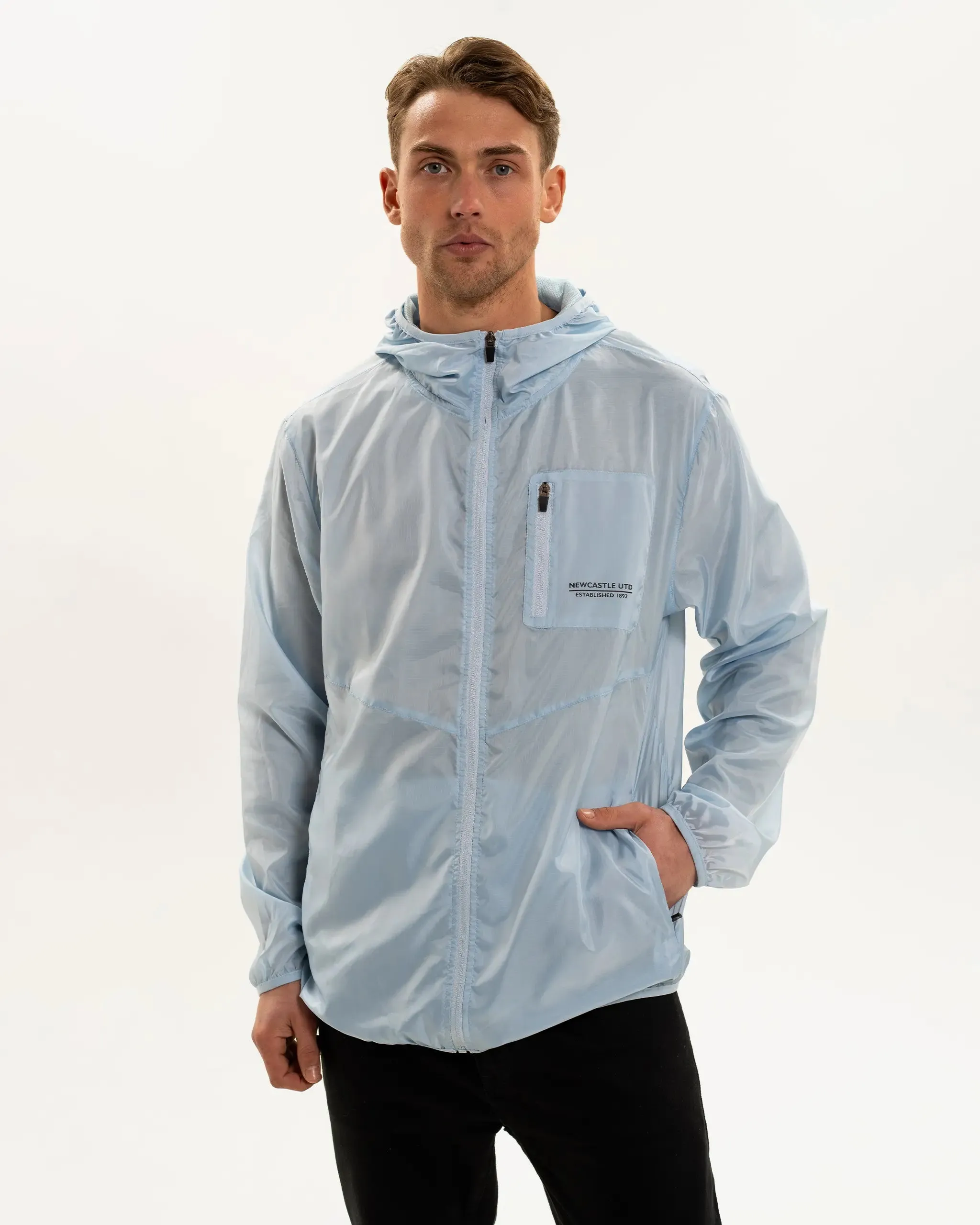 Newcastle United Men's Lightweight Light Blue Hooded Jacket Functional Fit