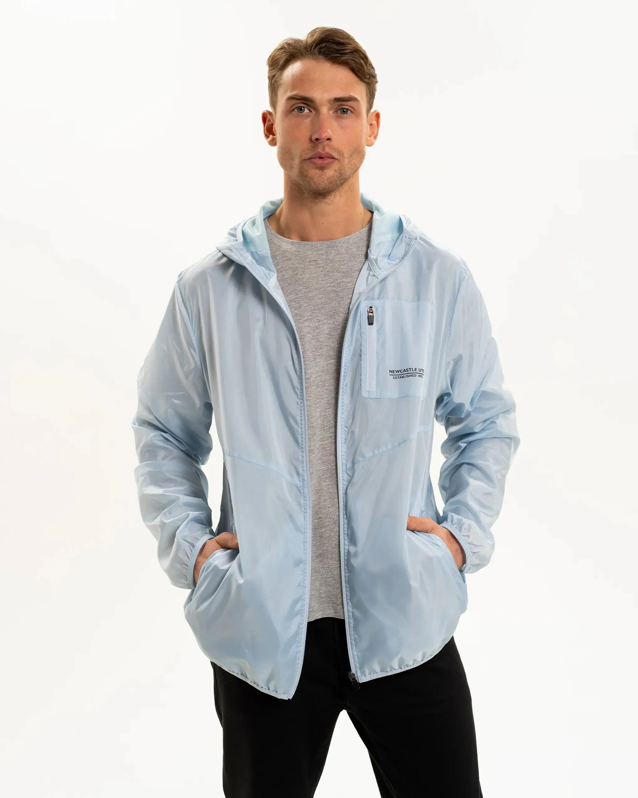 Regular Fit Cut Moisture Wicking Layer Newcastle United Men's Lightweight Light Blue Hooded Jacket