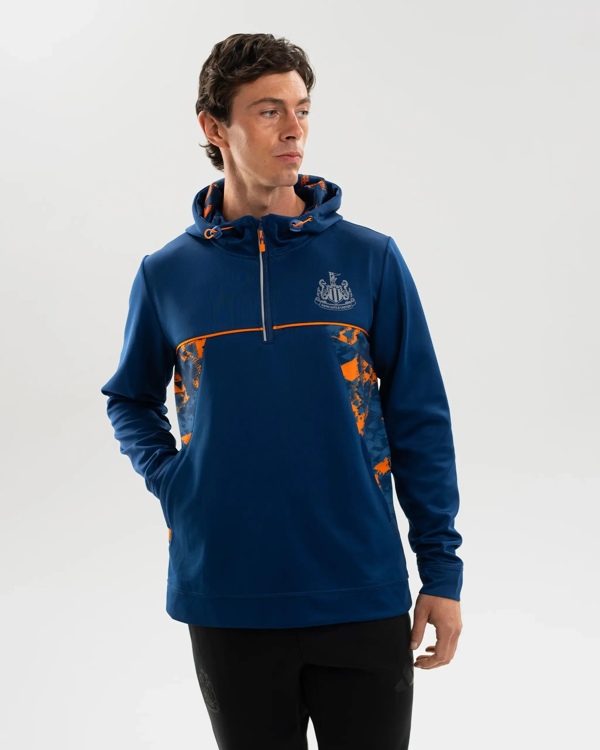 Newcastle United Men's Navy & Orange Panel Hoodie Flatlock stitching