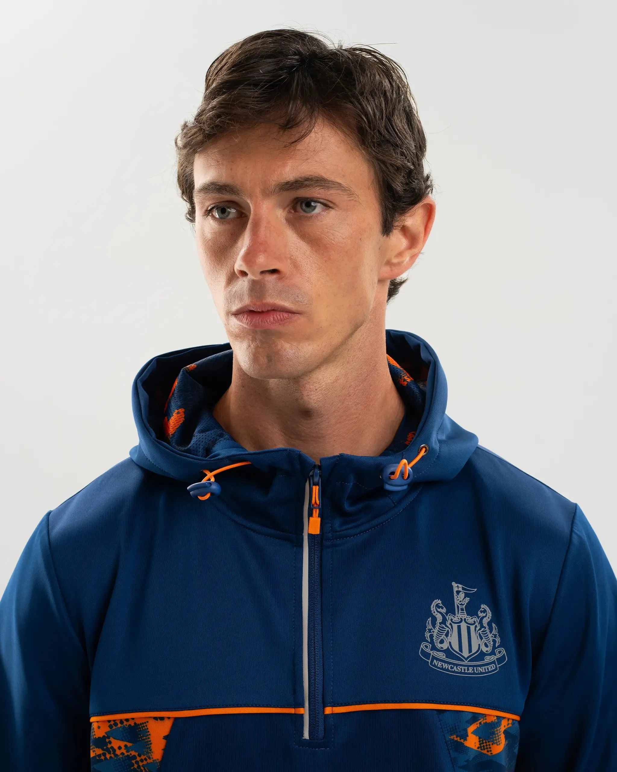 Newcastle United Men's Navy & Orange Panel Hoodie Wrinkle Resistant Knit