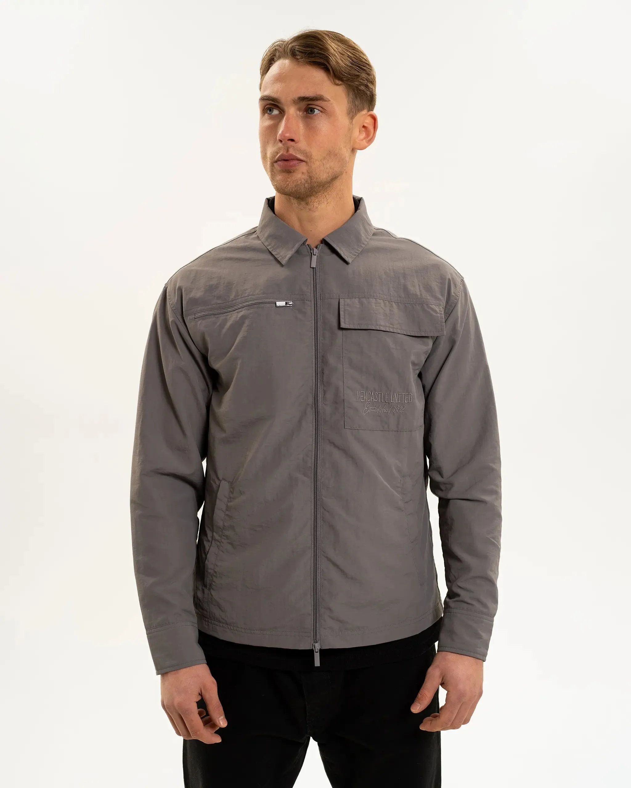 Stripe Look Reinforced Seam Construction Newcastle United Men's Slate Nylon Overshirt