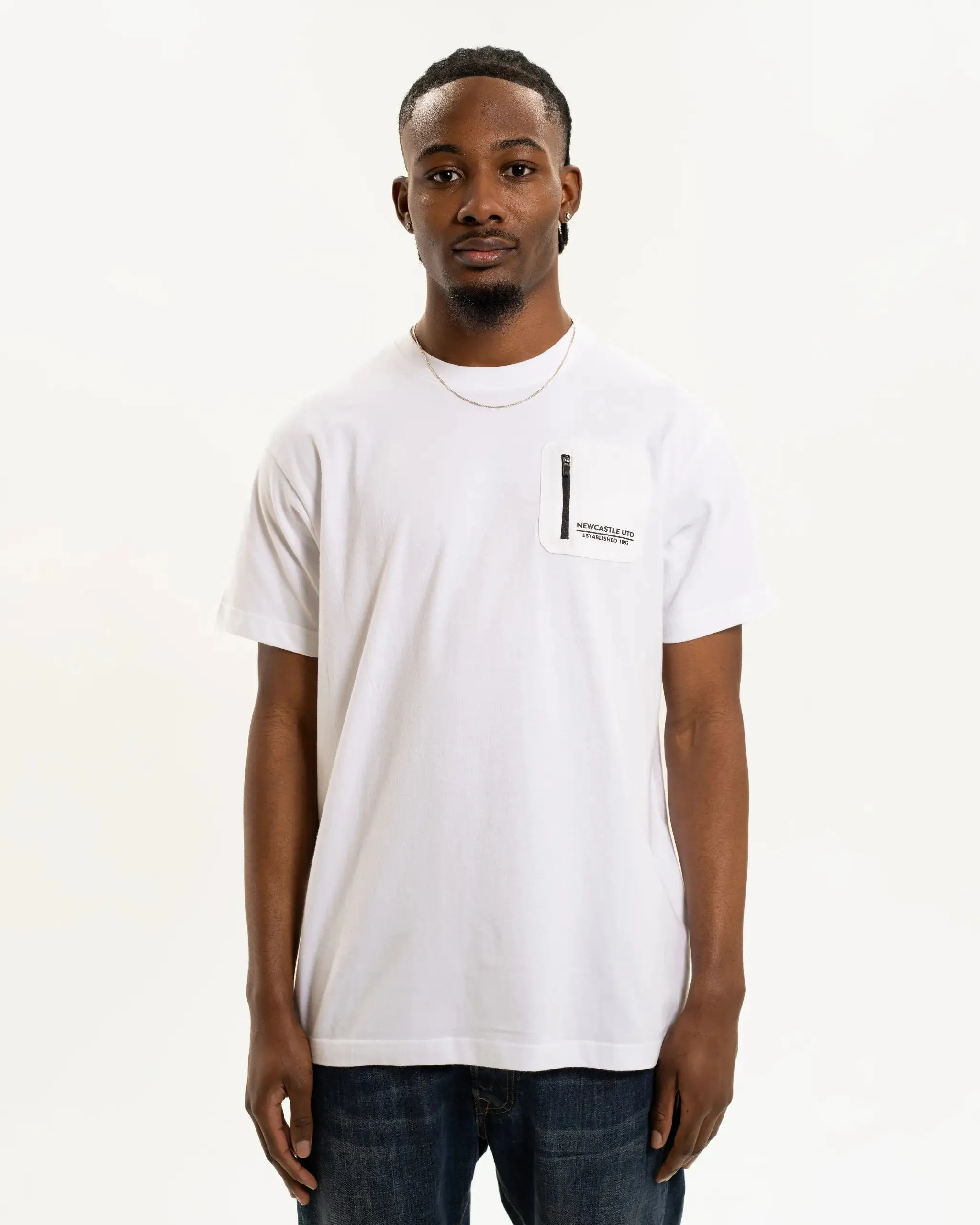 Relaxed Waistband Active Look Newcastle United Men's White Pocket Detailed T-Shirt