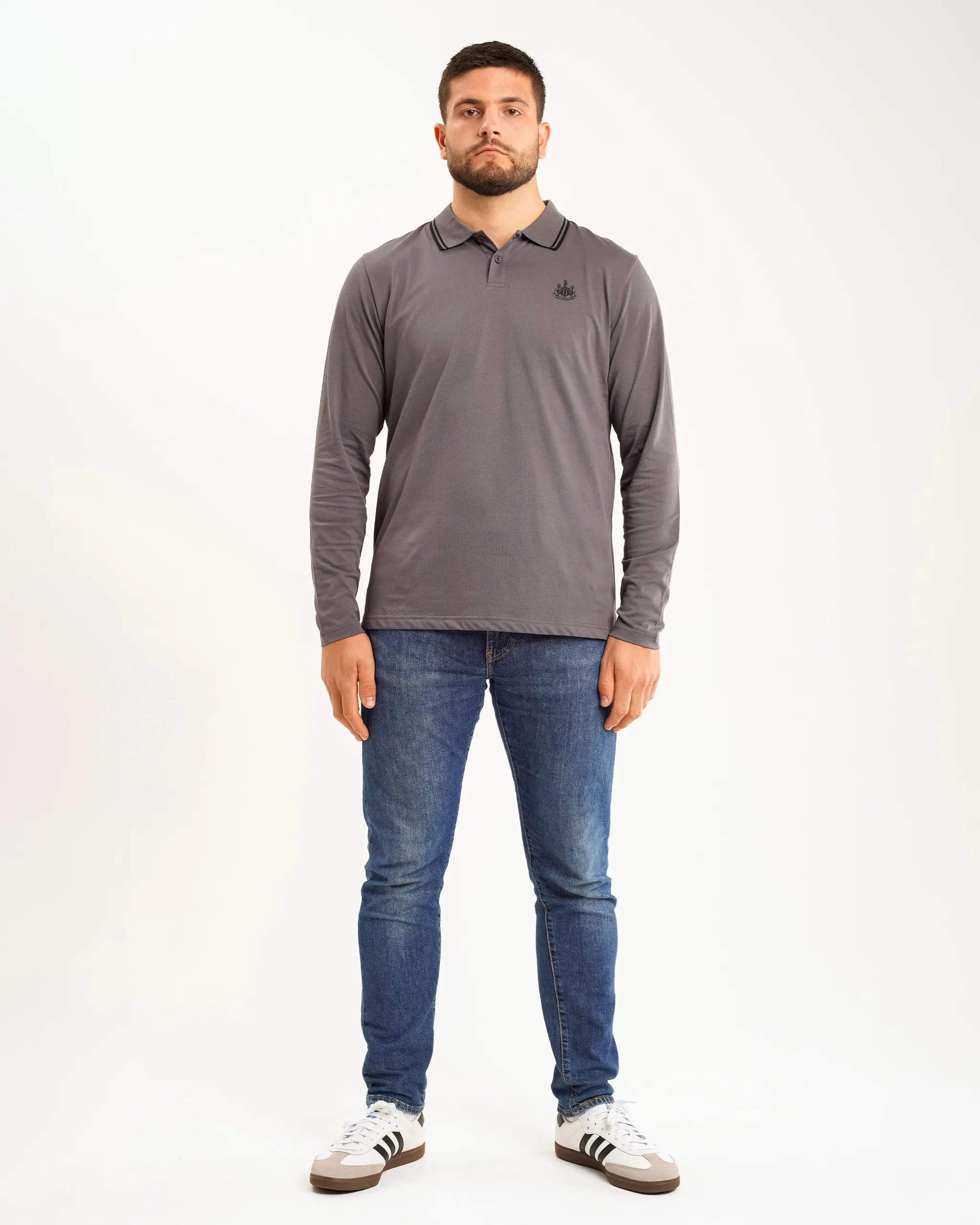 Chic Look Relaxed Layers Newcastle United Men's Black Label Grey Long Sleeve Polo Shirt