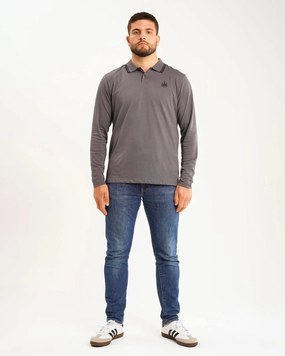Chic Look Relaxed Layers Newcastle United Men's Black Label Grey Long Sleeve Polo Shirt
