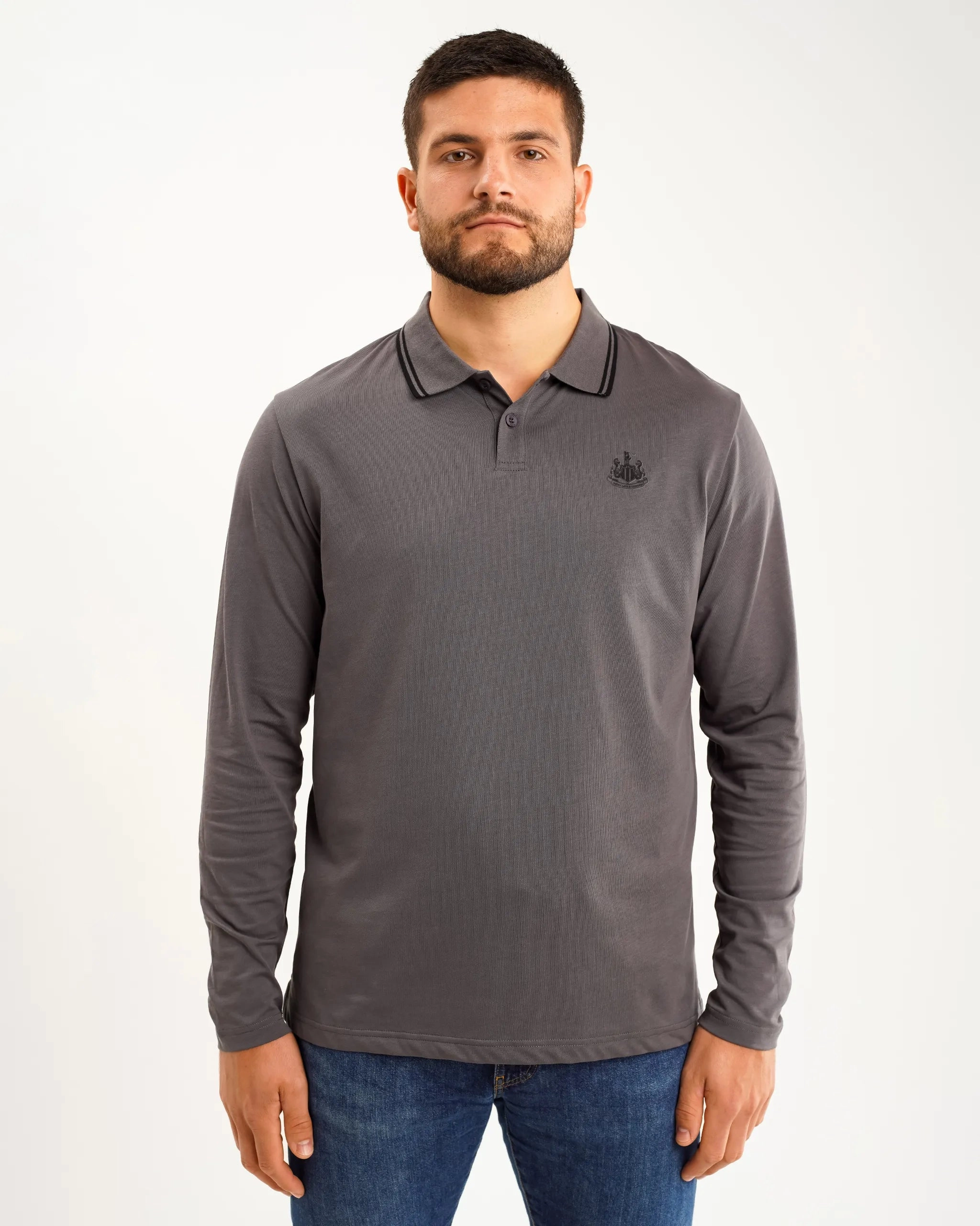 Classic Comfort NonIron Finish Newcastle United Men's Black Label Grey Long Sleeve Polo Shirt