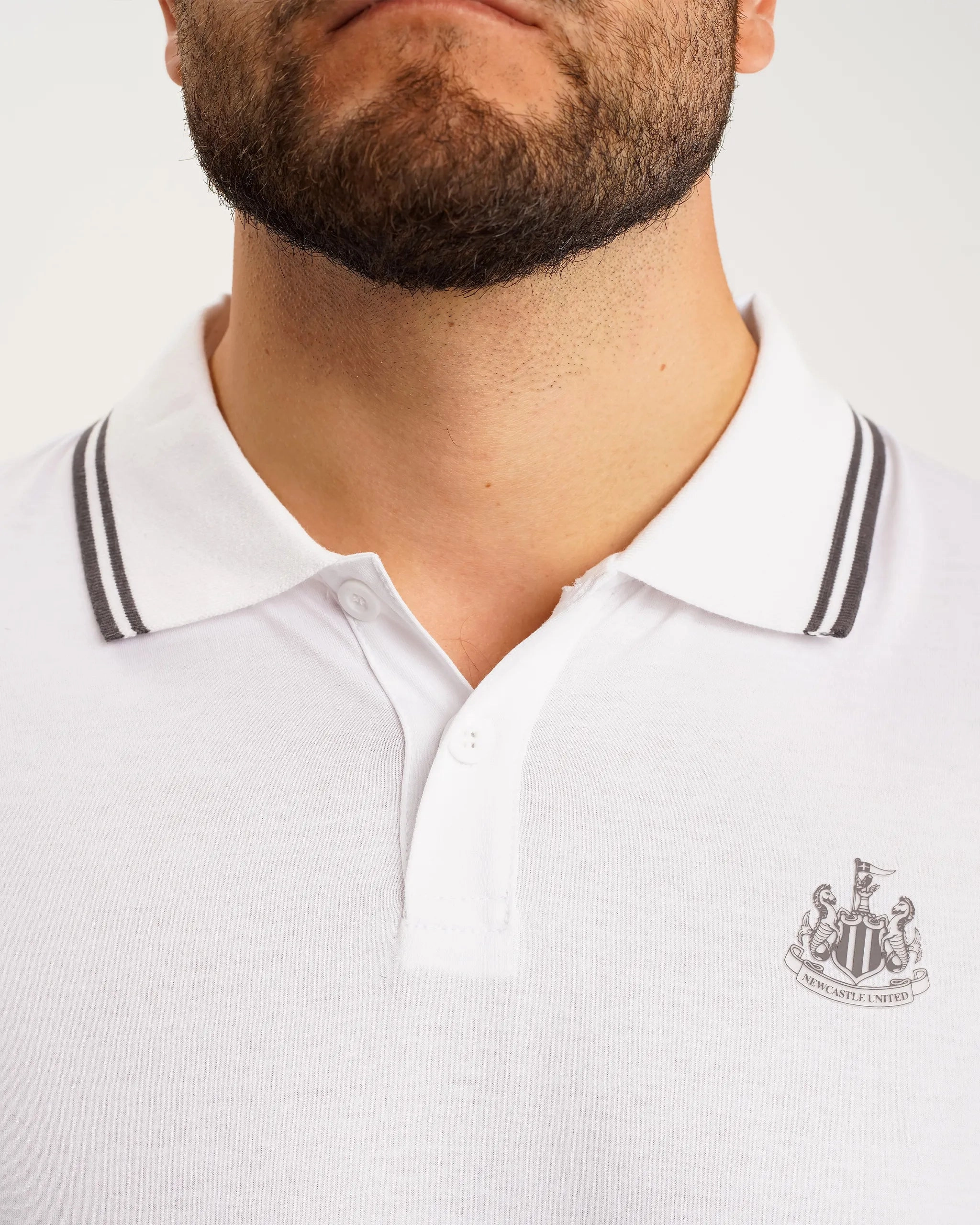 Newcastle United Men's Black Label White Polo Shirt MoistureManagement System Cozy Layers