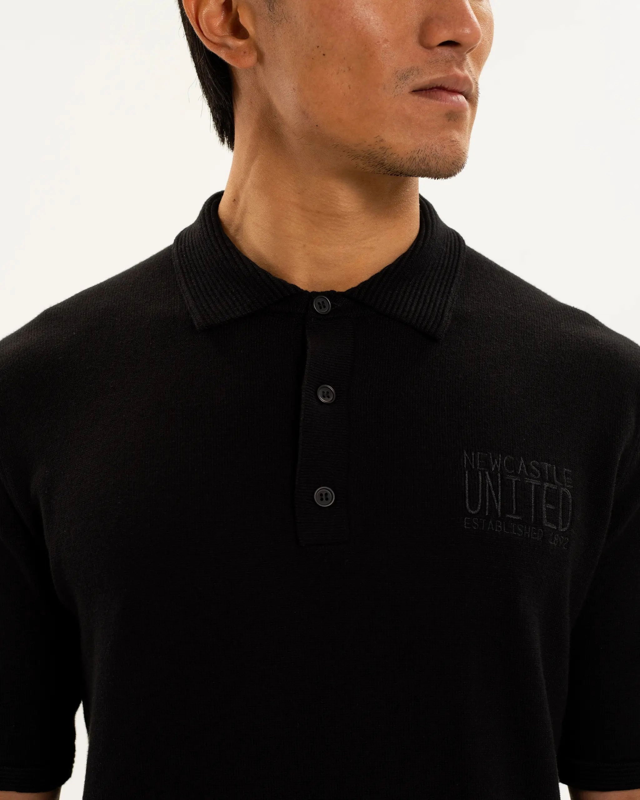 Newcastle United Men's Black V Neck Knitted Polo Shirt Smart Comfort Versatile Top