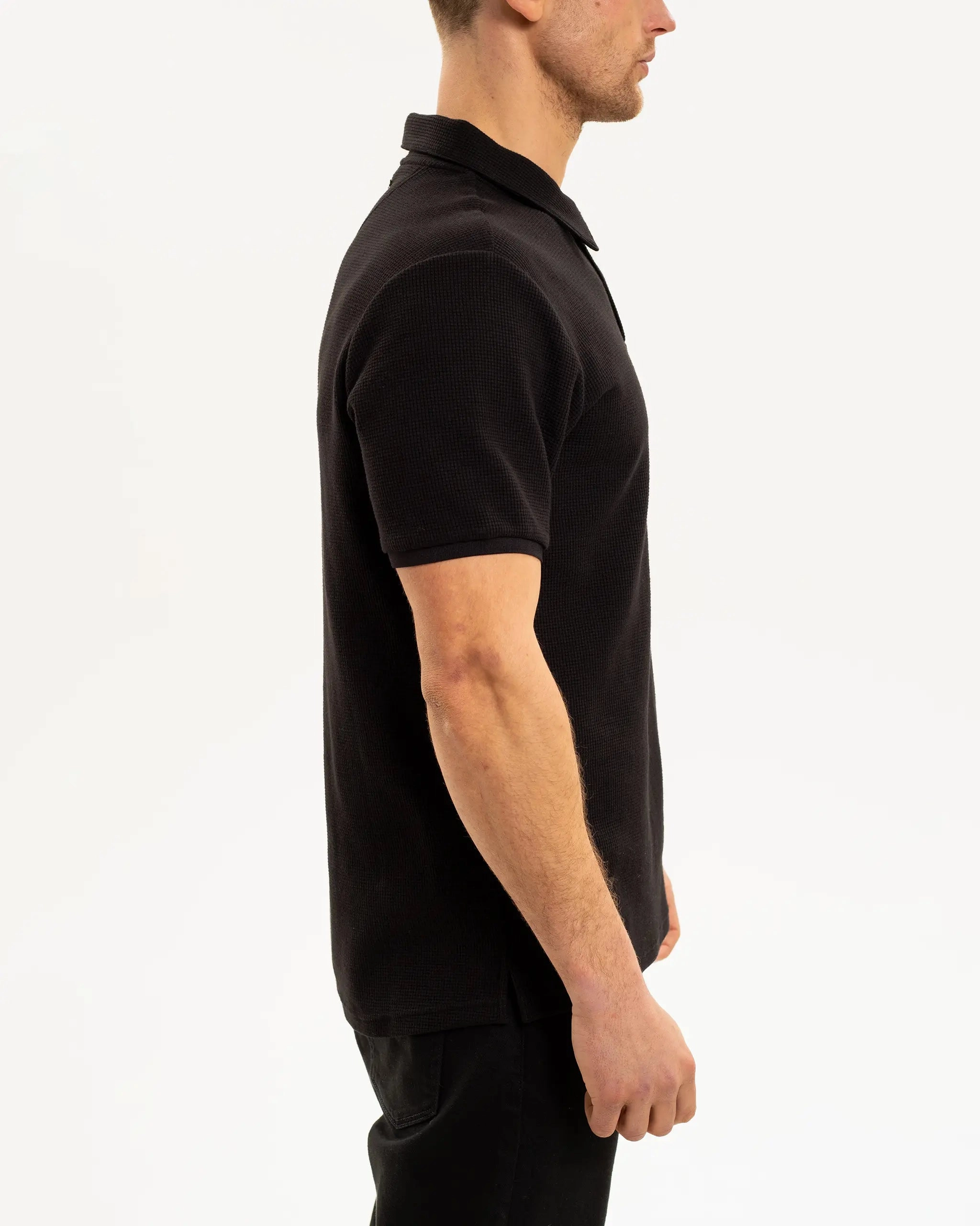 Newcastle United Men's Black Waffle Open Neck Polo Shirt Fashion Forward Stylish Wear