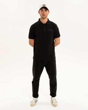 Relaxed Vibe Newcastle United Men's Black Waffle Open Neck Polo Shirt