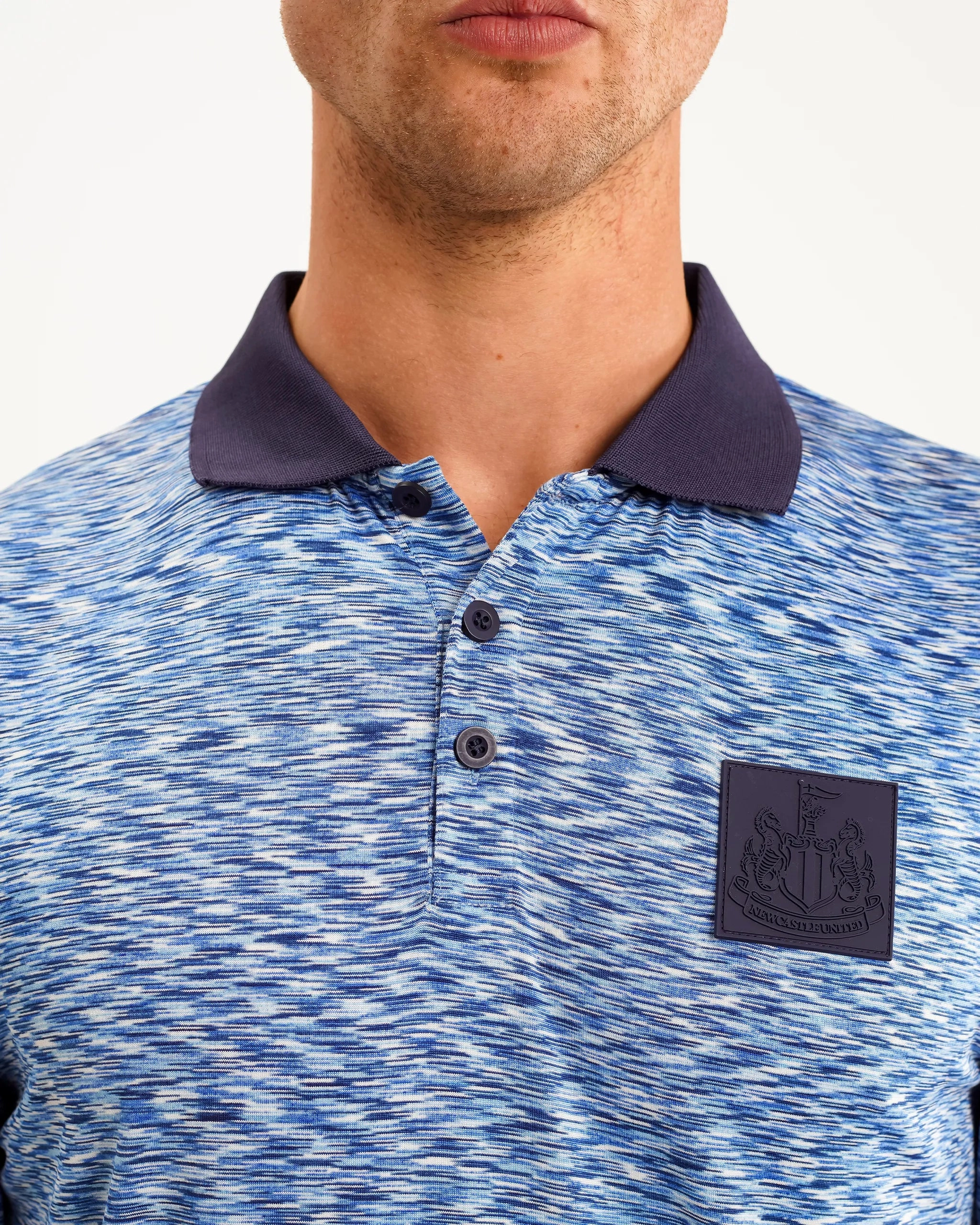 NonChafing Seam Placement Active Style Newcastle United Men's Blue Spacedye Polo Shirt