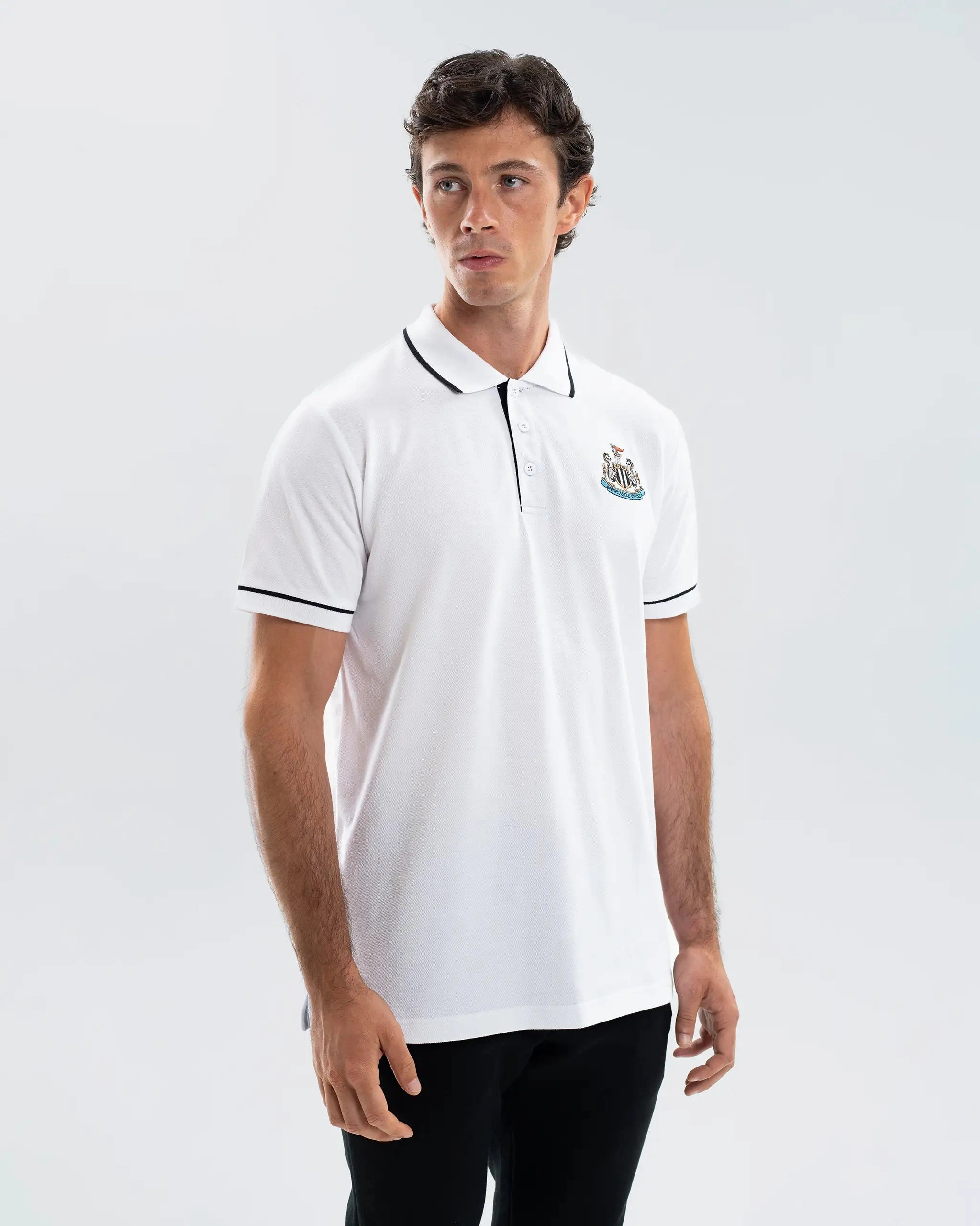 Newcastle United Men's Essentials Range White Polo Shirt Mesh Lined Back