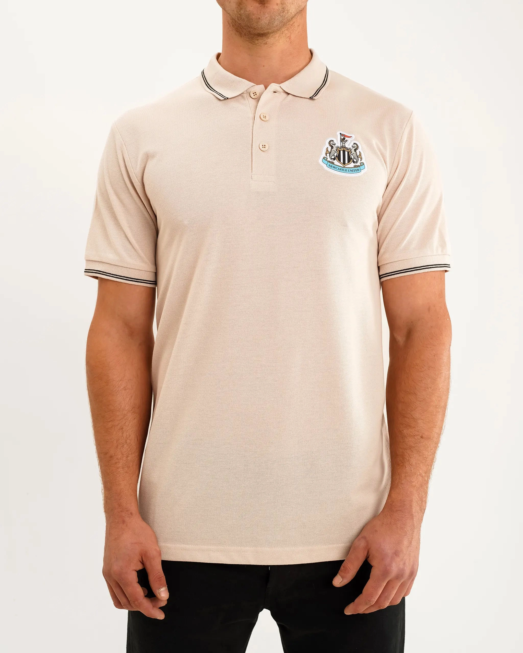 Newcastle United Men's Oat Terrace Pique Polo Shirt Sporty Flex