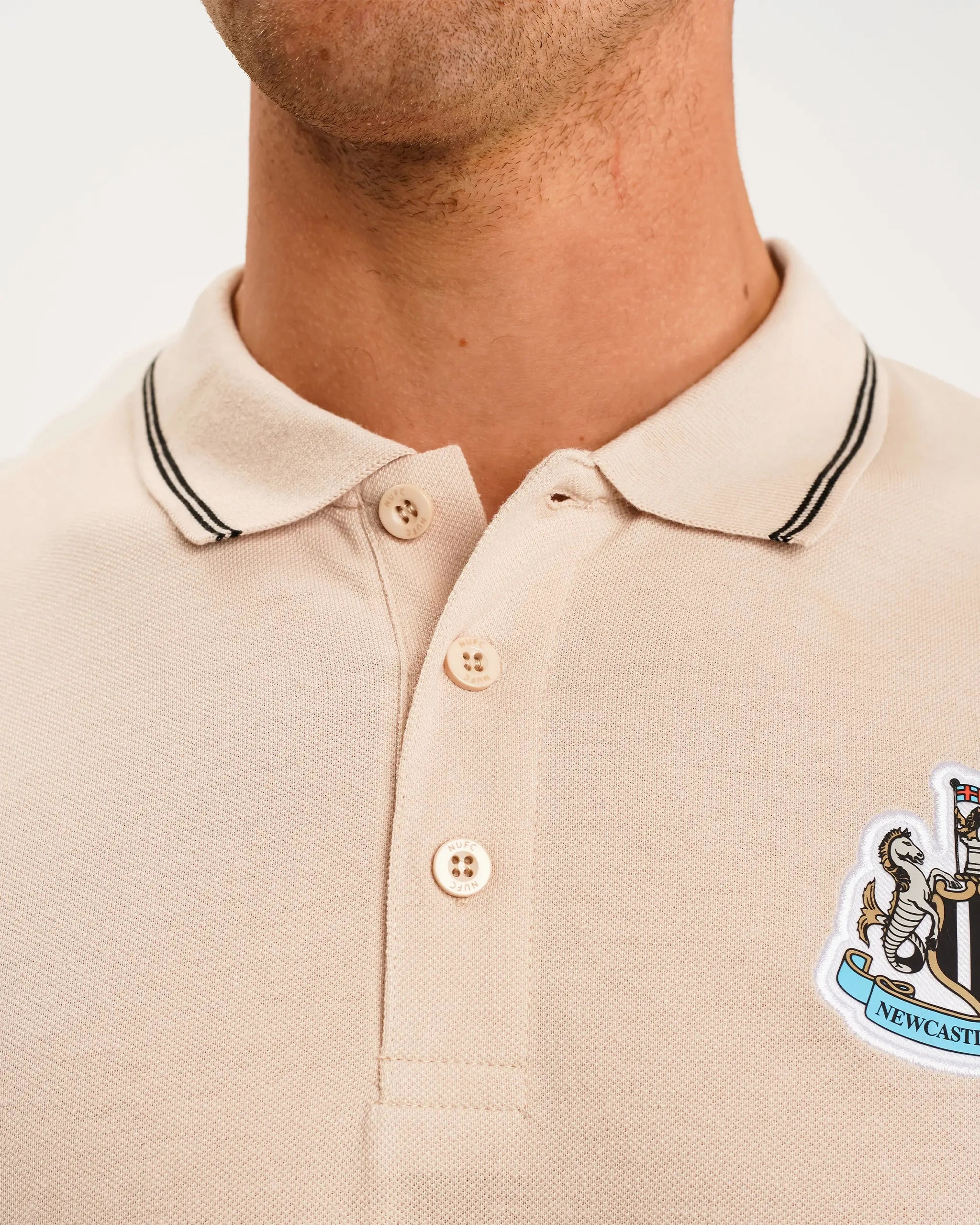 Newcastle United Men's Oat Terrace Pique Polo Shirt Breathable Cotton Street Fashion