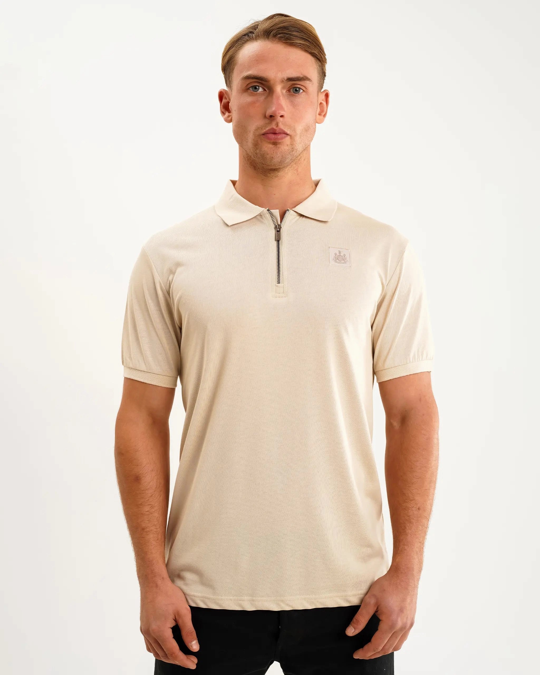 Sweat Resistant Lining Newcastle United Men's Oat Zipped Polo Shirt