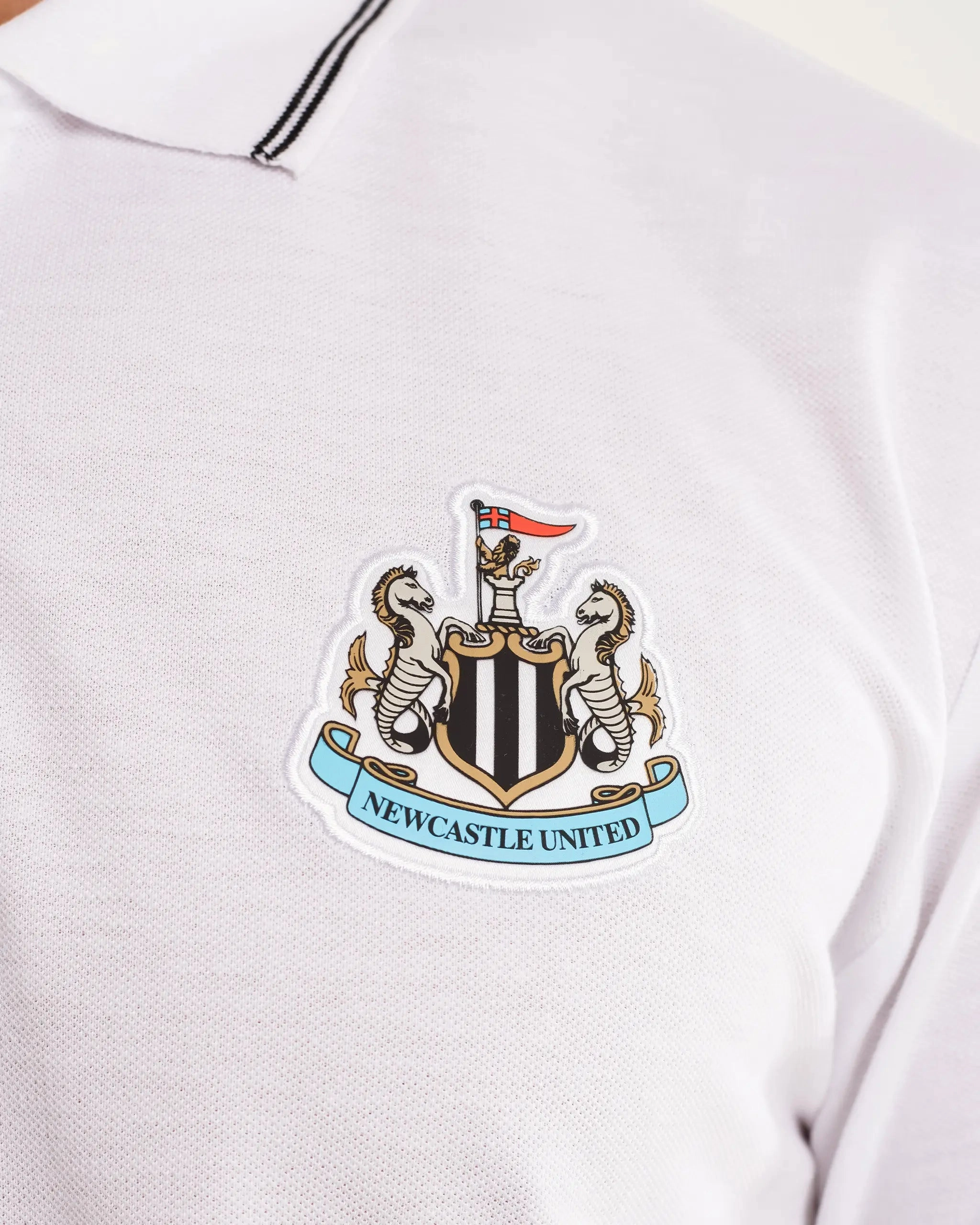 Newcastle United Men's White Terrace Pique Polo Shirt Classic Layer