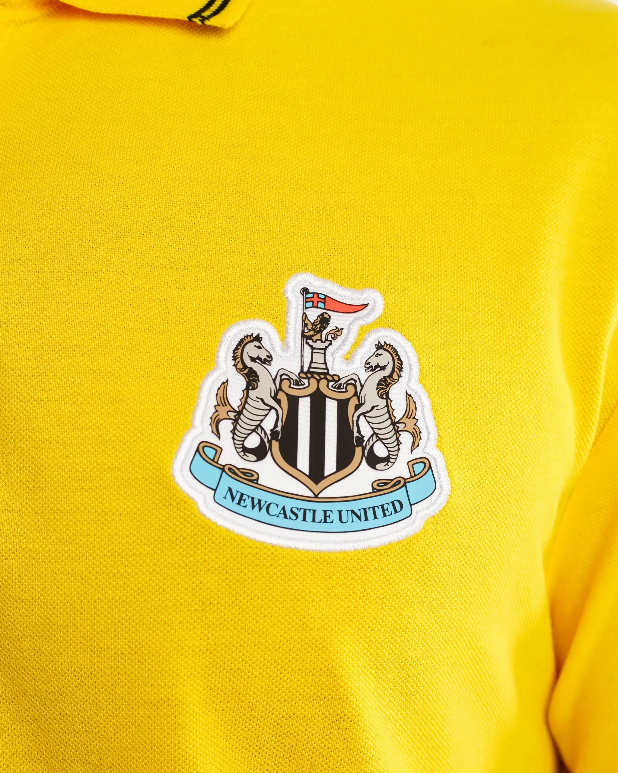 Newcastle United Men's Yellow Terrace Pique Polo Shirt Light Fabric UV Protection Blend