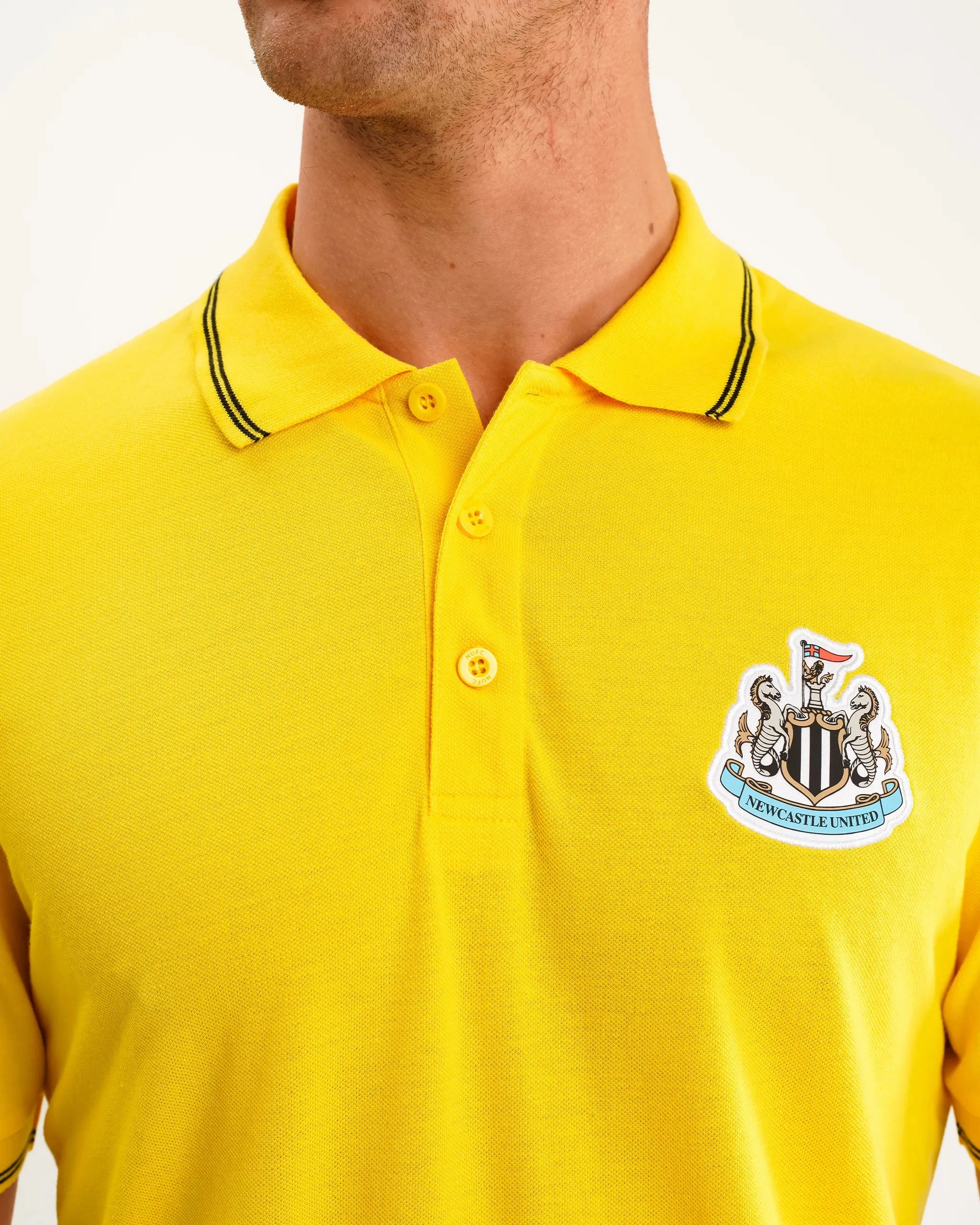 Newcastle United Men's Yellow Terrace Pique Polo Shirt Dressy Casual