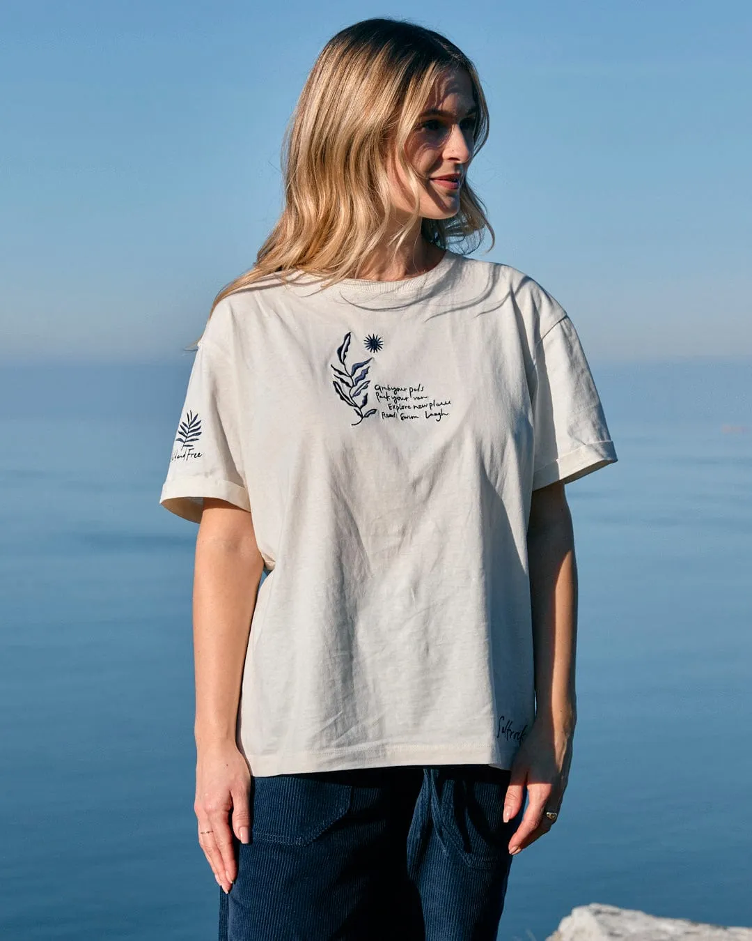 Dala - Womens Oversized Short Sleeve T-Shirt - Cream Stretchable Knit Breathable Wear Fit