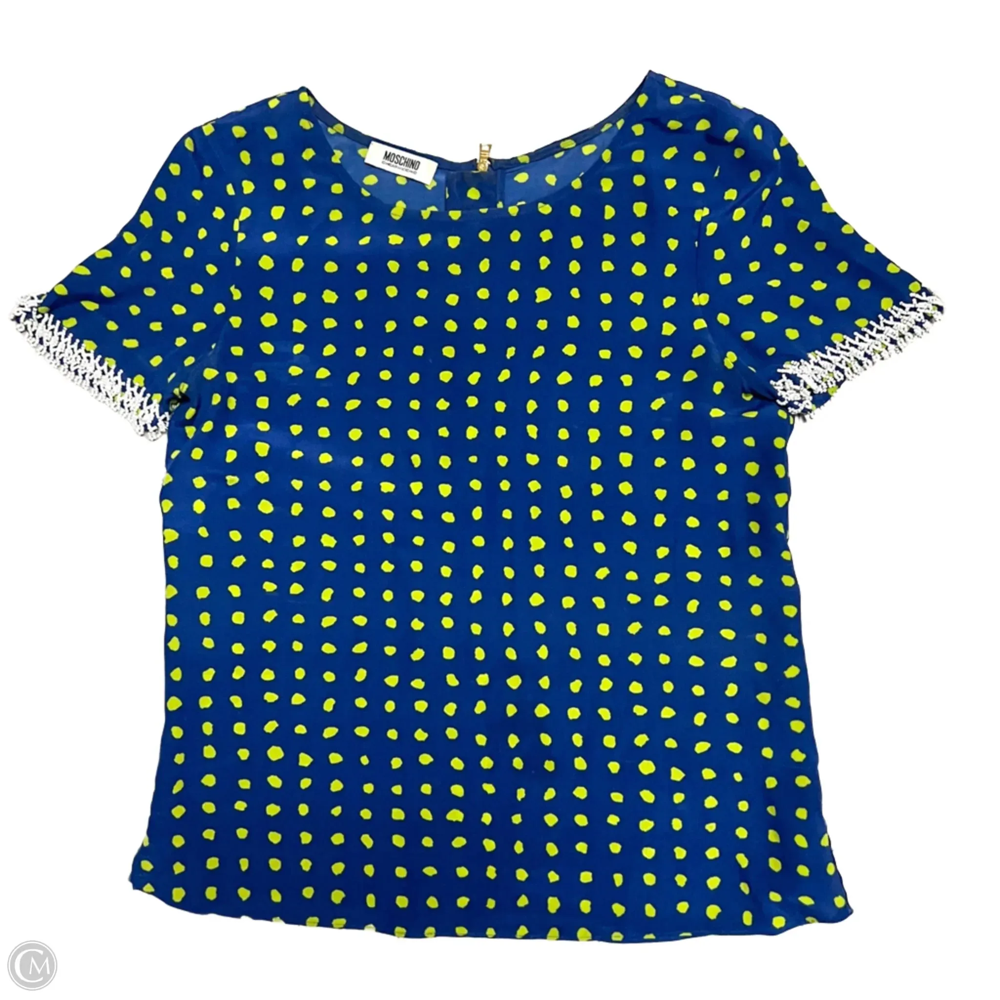 Top Short Sleeve Luxury Designer By Moschino In Blue & Green, Size: Xs Sleek Stretch Fit