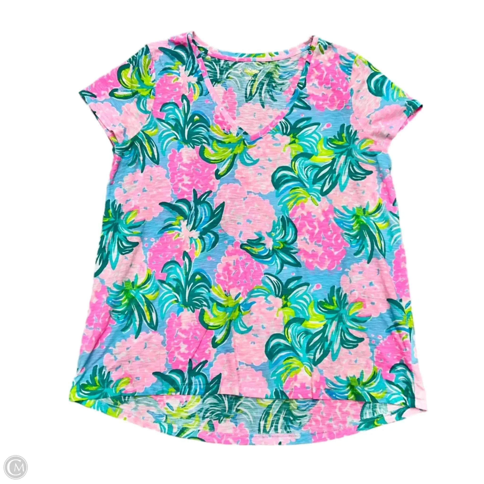 Top Short Sleeve Designer By Lilly Pulitzer In Green & Pink, Size: L Soft Touch Ultimate Comfort