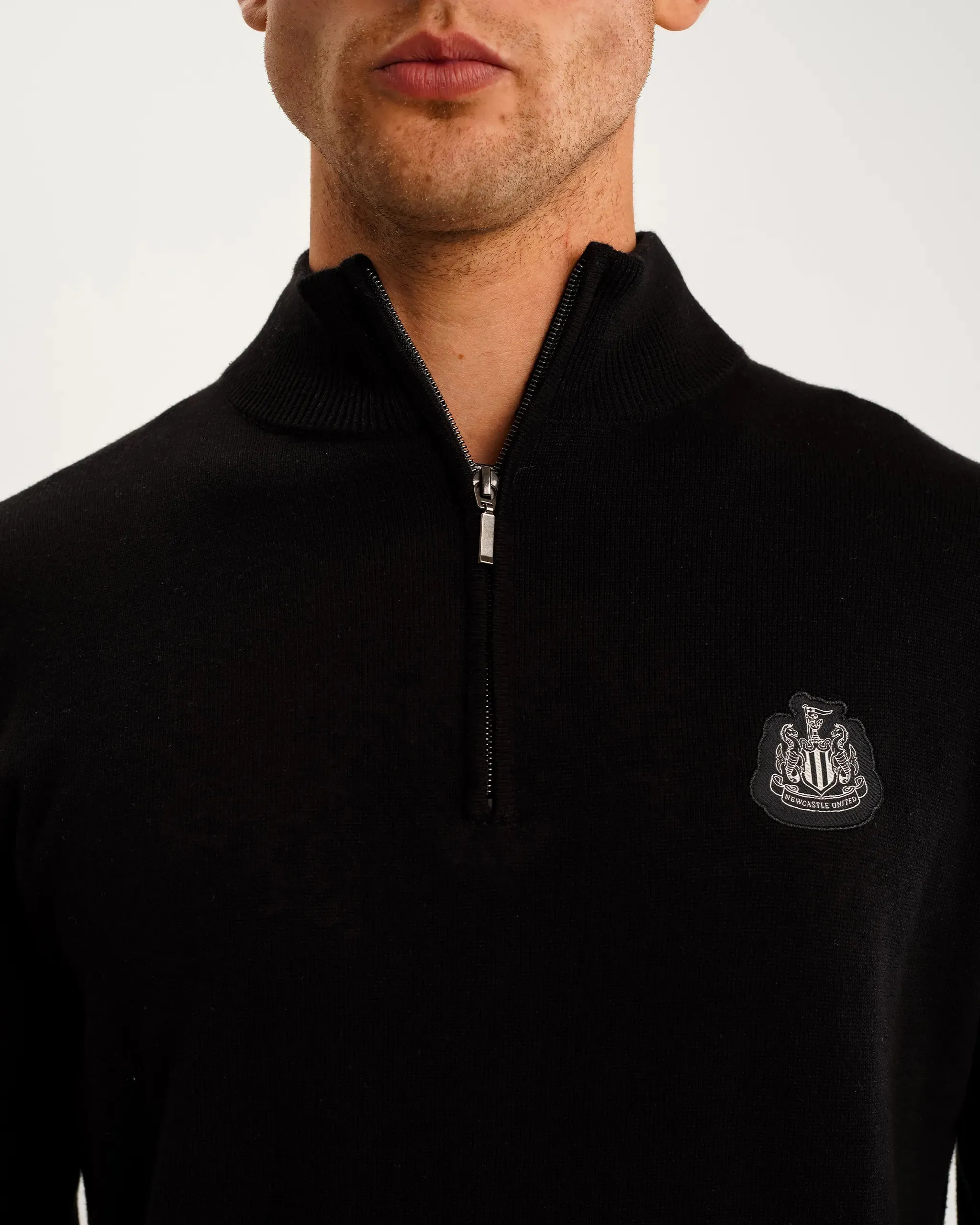 Newcastle United Men's Black Cotton Half Zip Knitted Sweater Odor Resistant Fabric Soft Touch Comfort