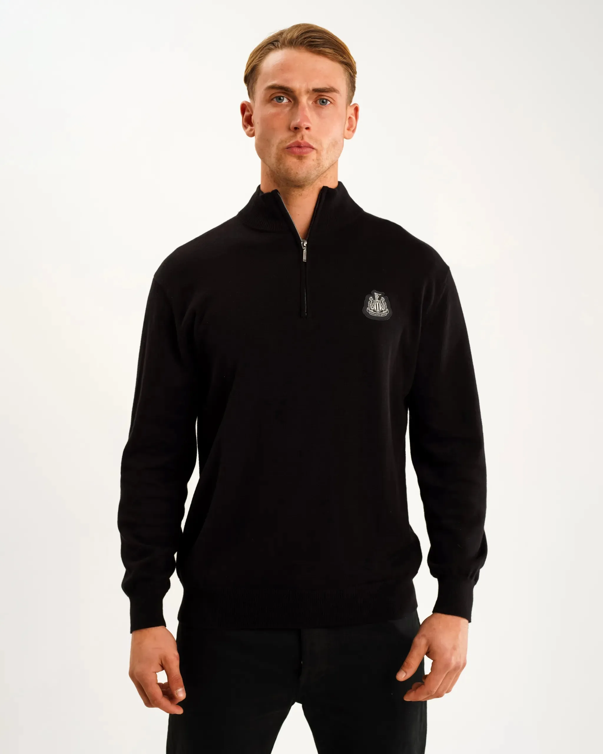 Newcastle United Men's Black Cotton Half Zip Knitted Sweater Fashionable Look