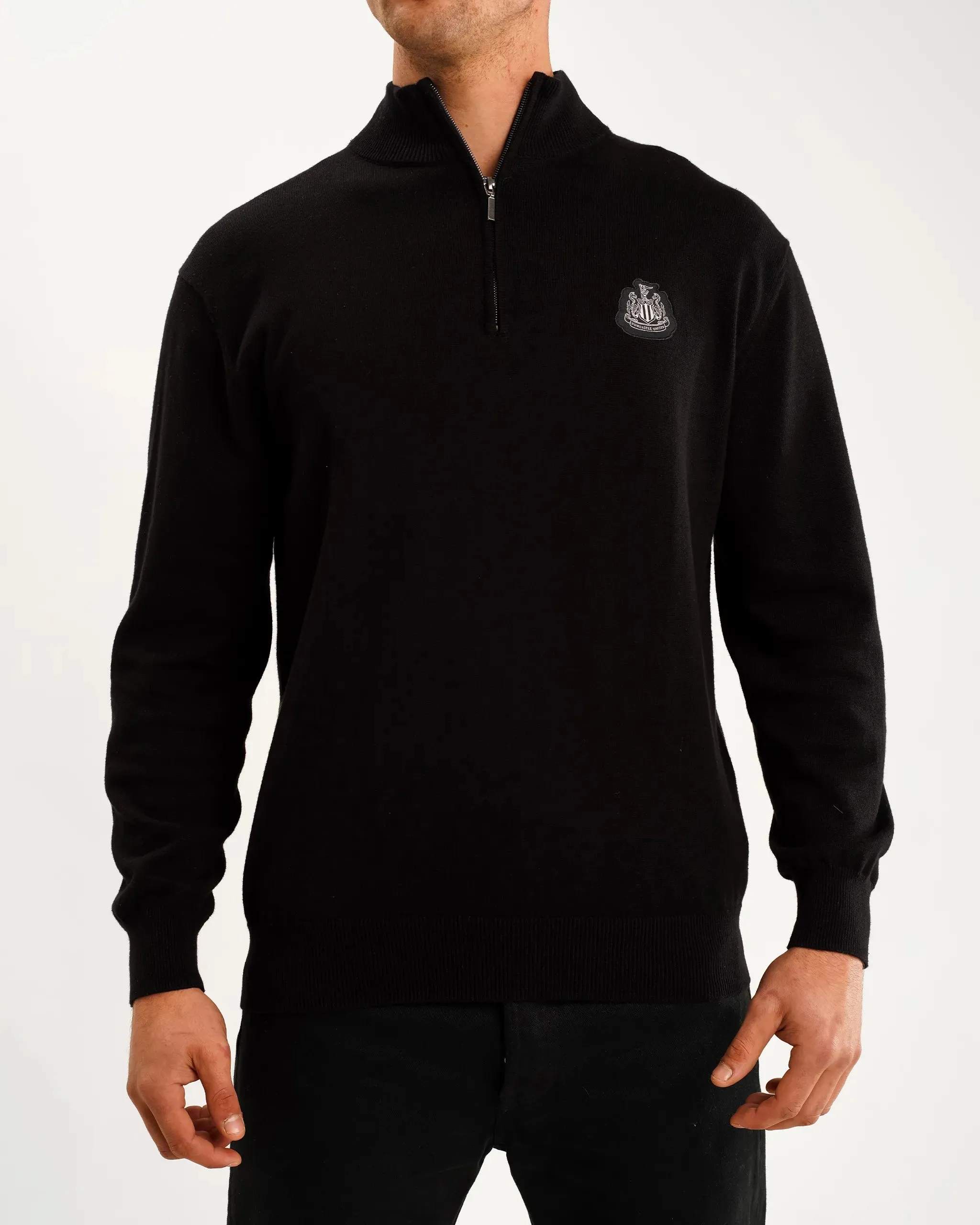 Newcastle United Men's Black Cotton Half Zip Knitted Sweater Outdoor Flex Cozy and trendy