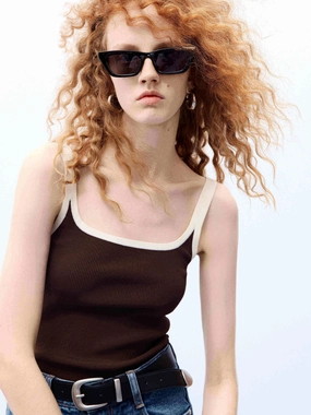 Anti Snag Weave Contrasting Ribbed Tank Top