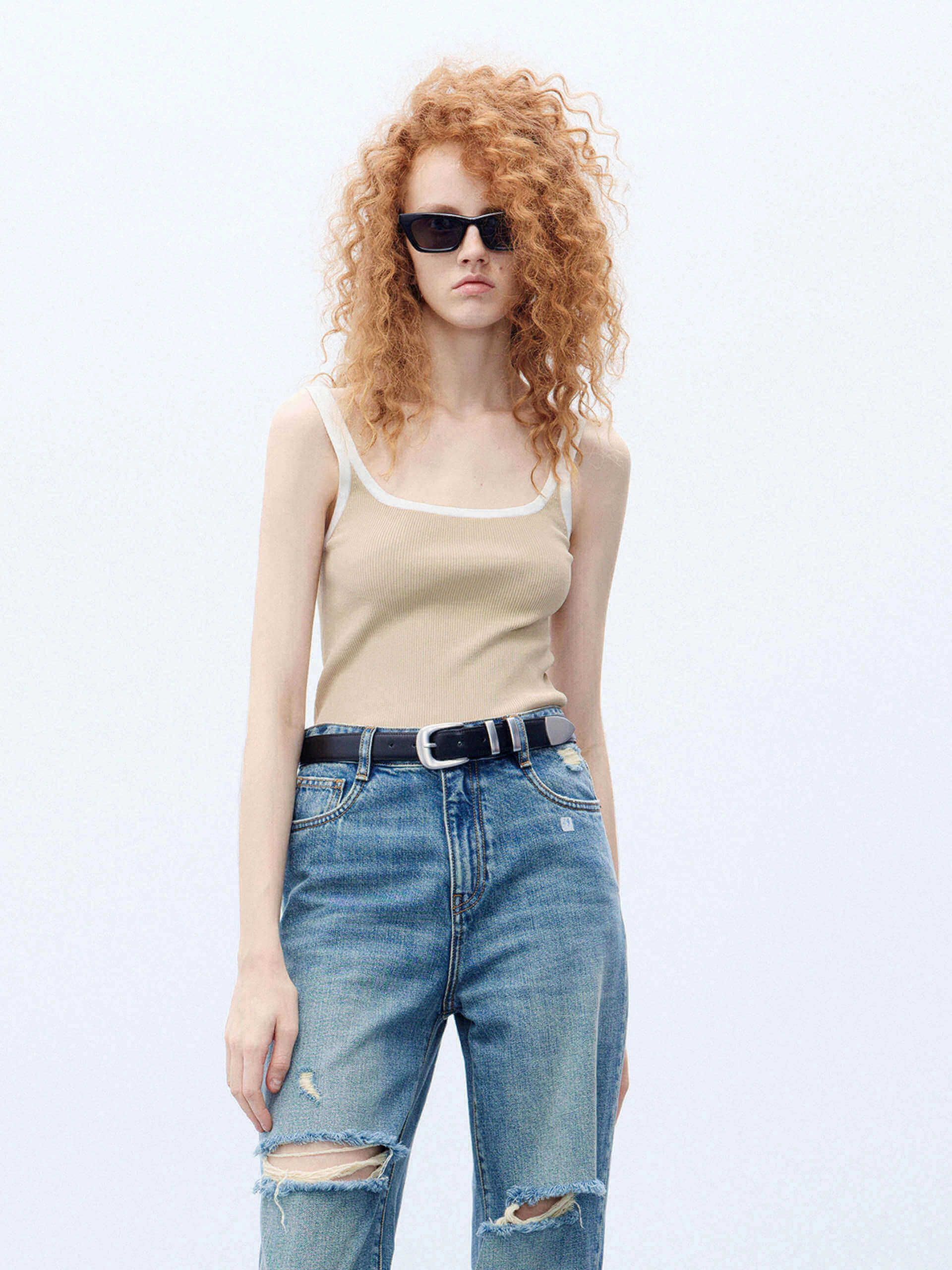 Contrasting Ribbed Tank Top Non Binding Cuffs