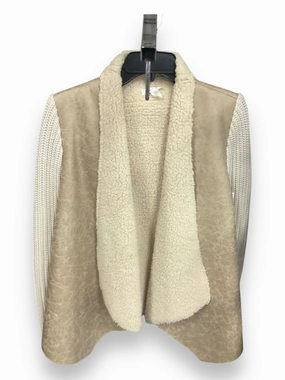 NoSlipGripperBand Printed T-shirt Sweater Cardigan By Rd Style In Tan & White, Size: S