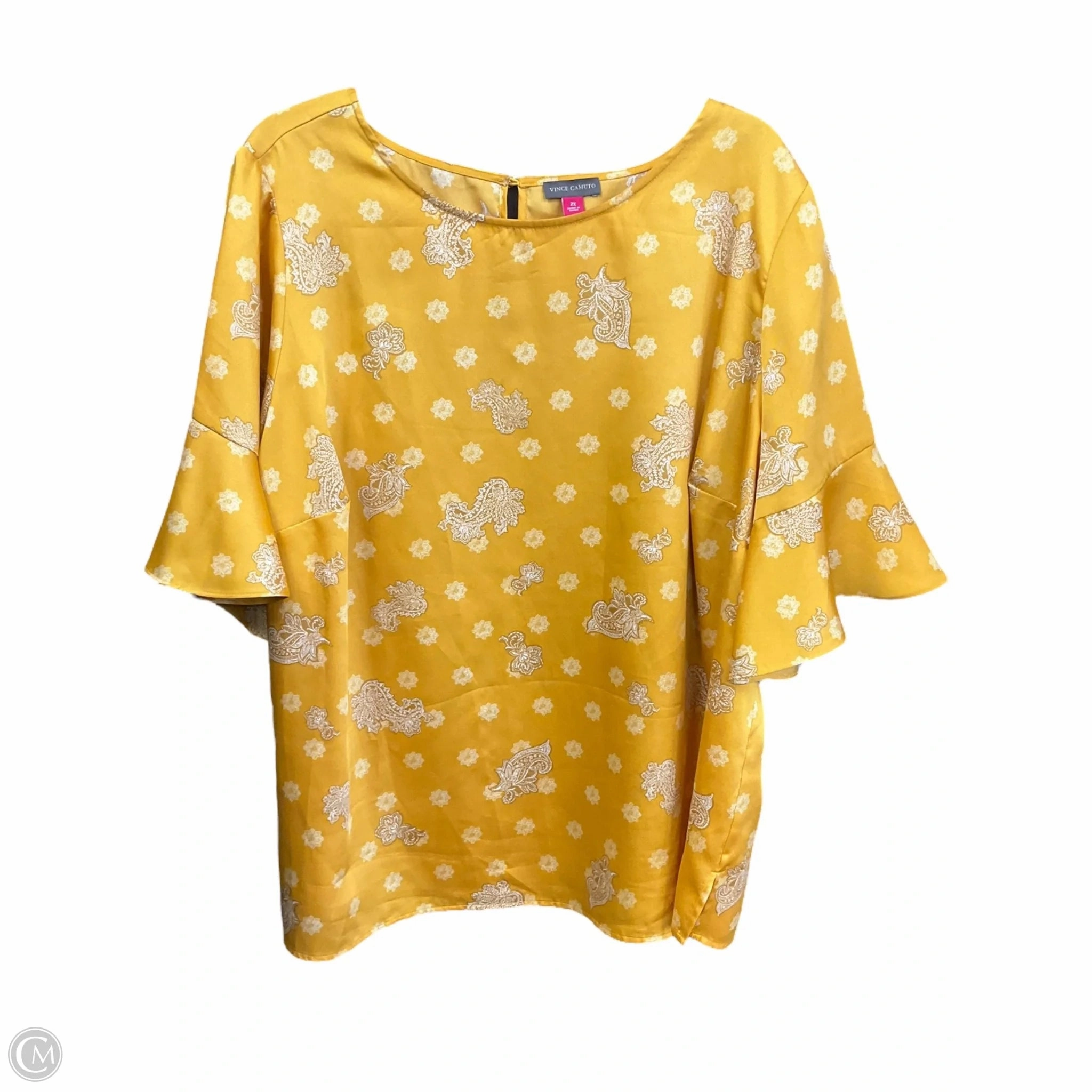 Durable Reinforced Elbows Top Short Sleeve By Vince Camuto In Yellow, Size: 2x