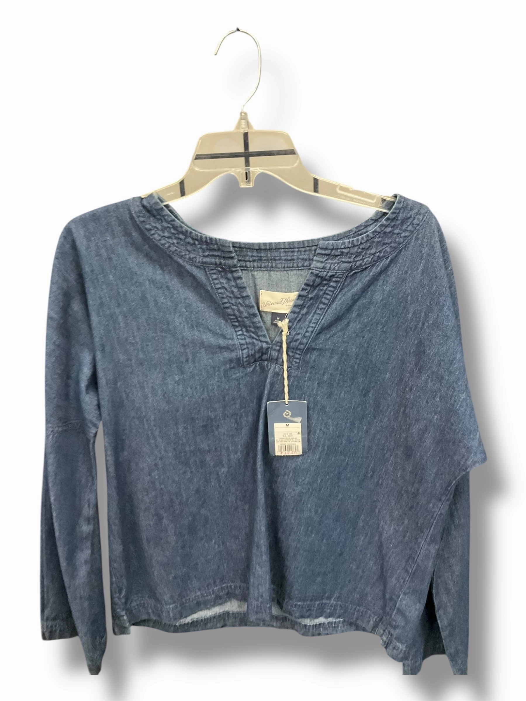 Stretchable Waistband Flexible Shoulder Gusset Top Long Sleeve By Universal Thread In Denim, Size: M