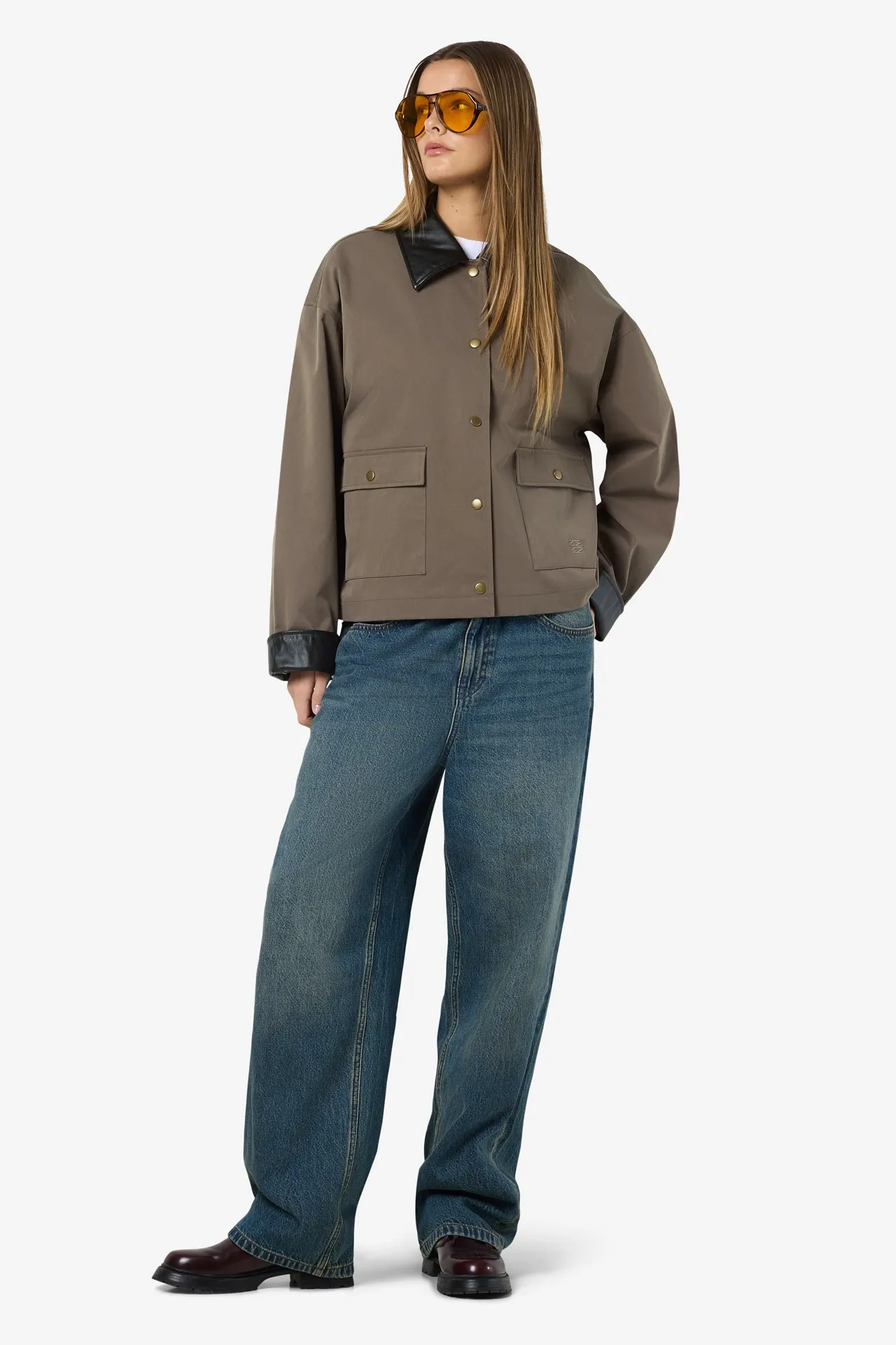 Autumn Wear Knee Length Nora Pu Collar Barn Jacket