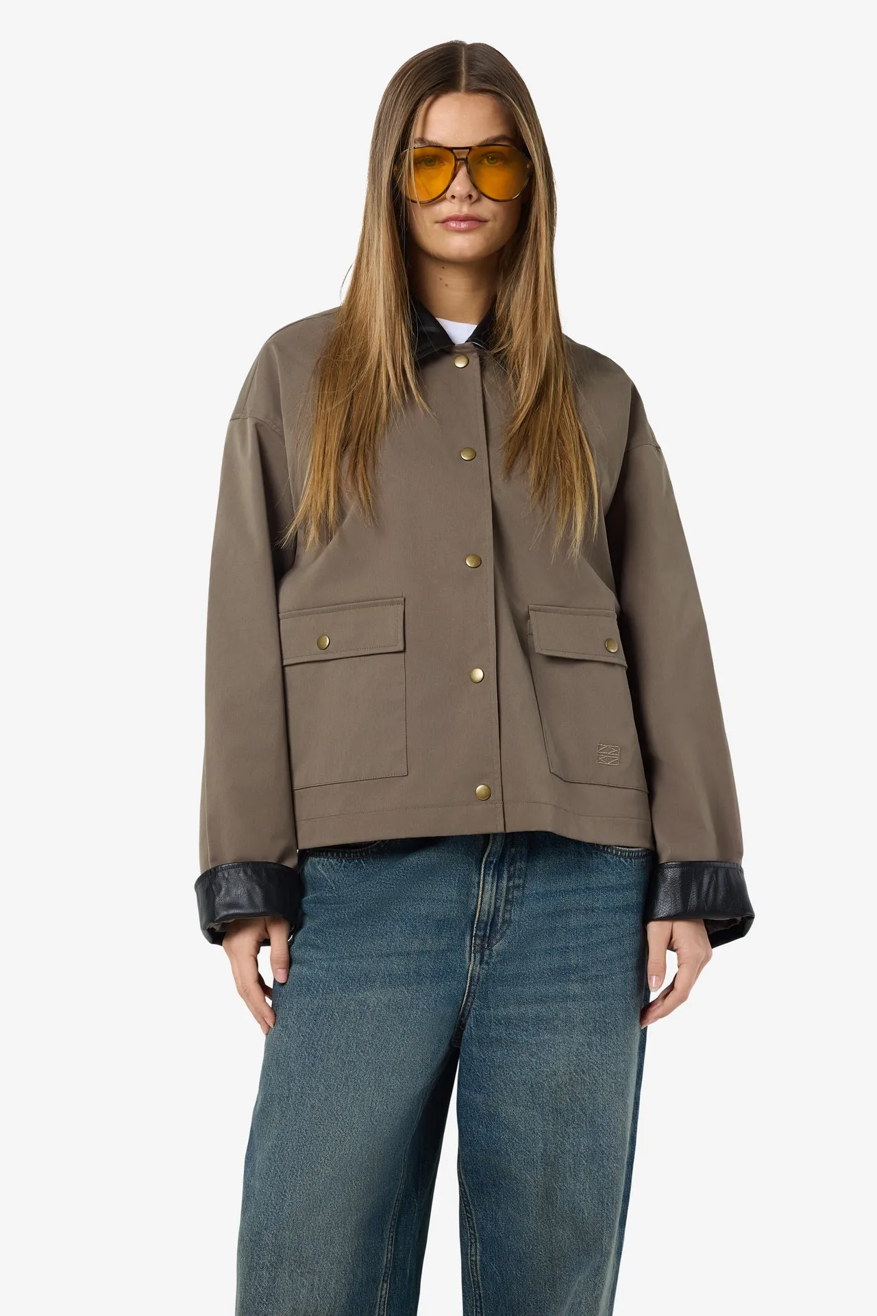 Nora Pu Collar Barn Jacket Snap Button