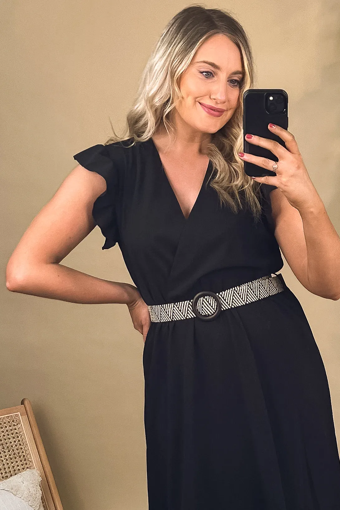 Radiant Mood Feminine Style Norah Cap Sleeve Black Dress